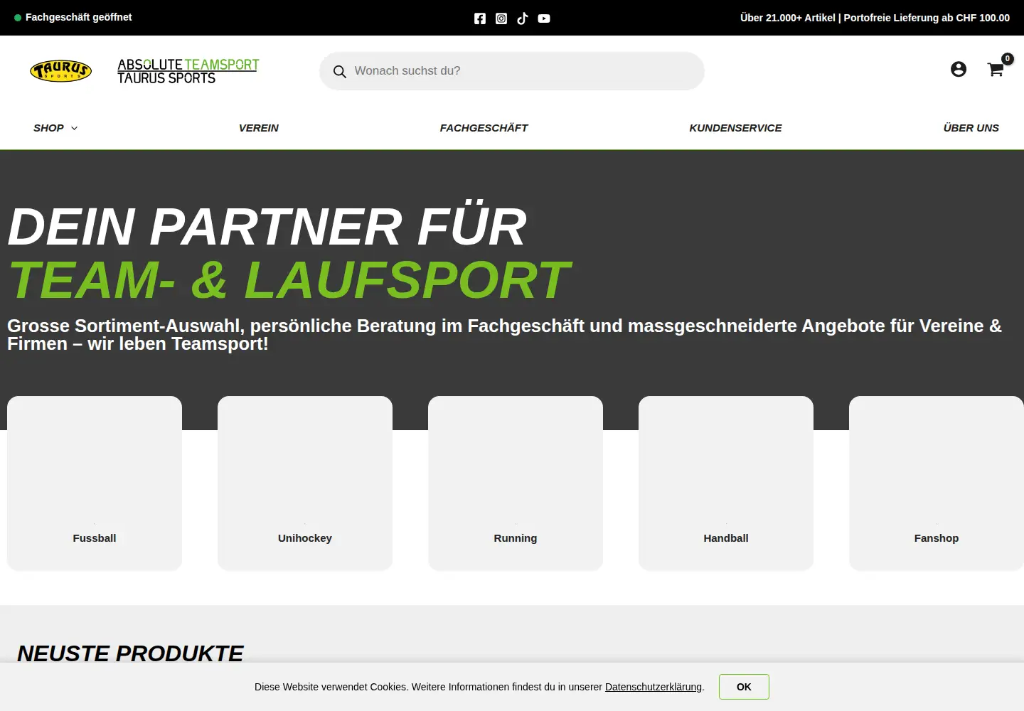 Captured homepage of taurussports.ch in the current scan