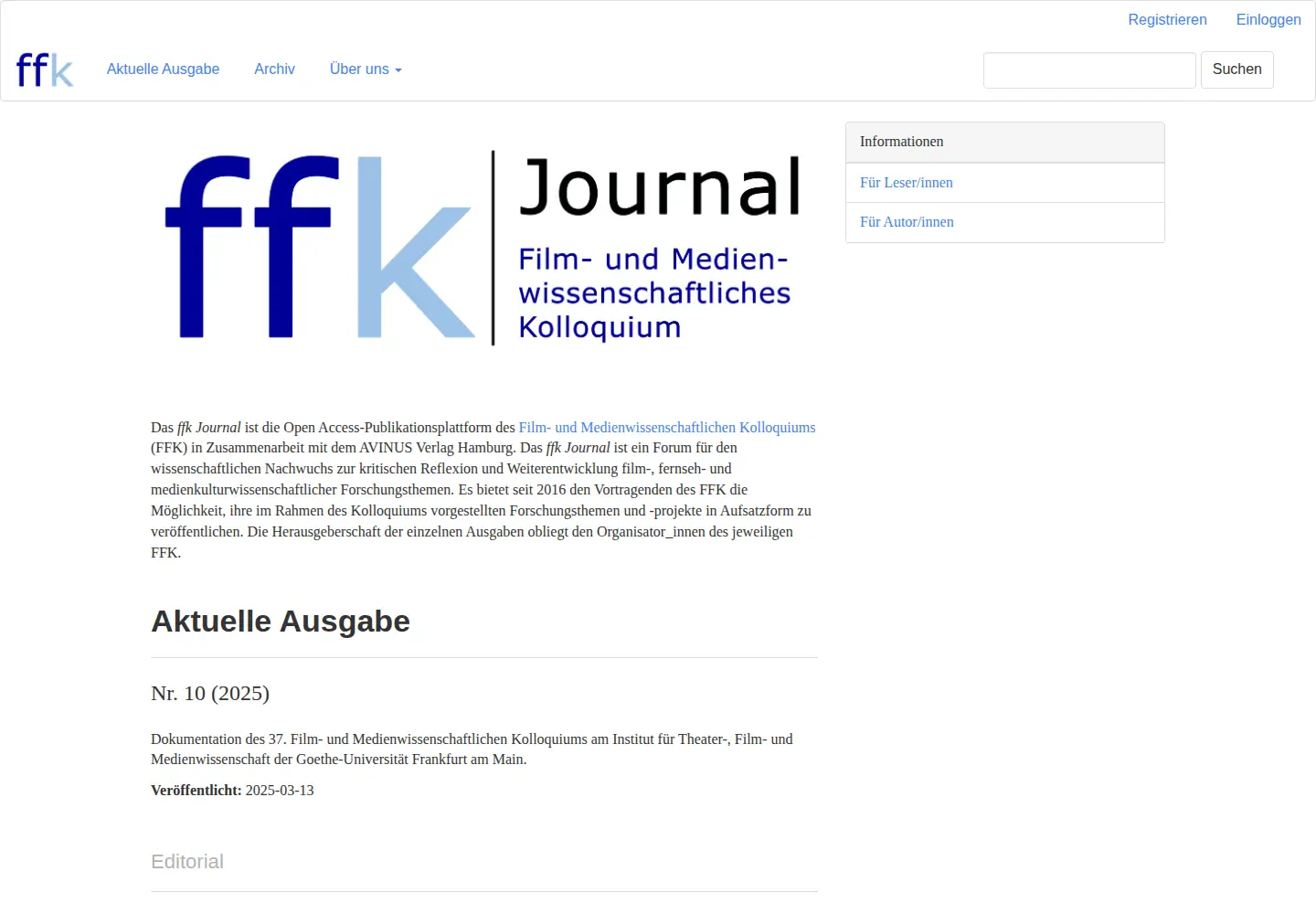 Captured homepage of ffk-journal.de in the current scan