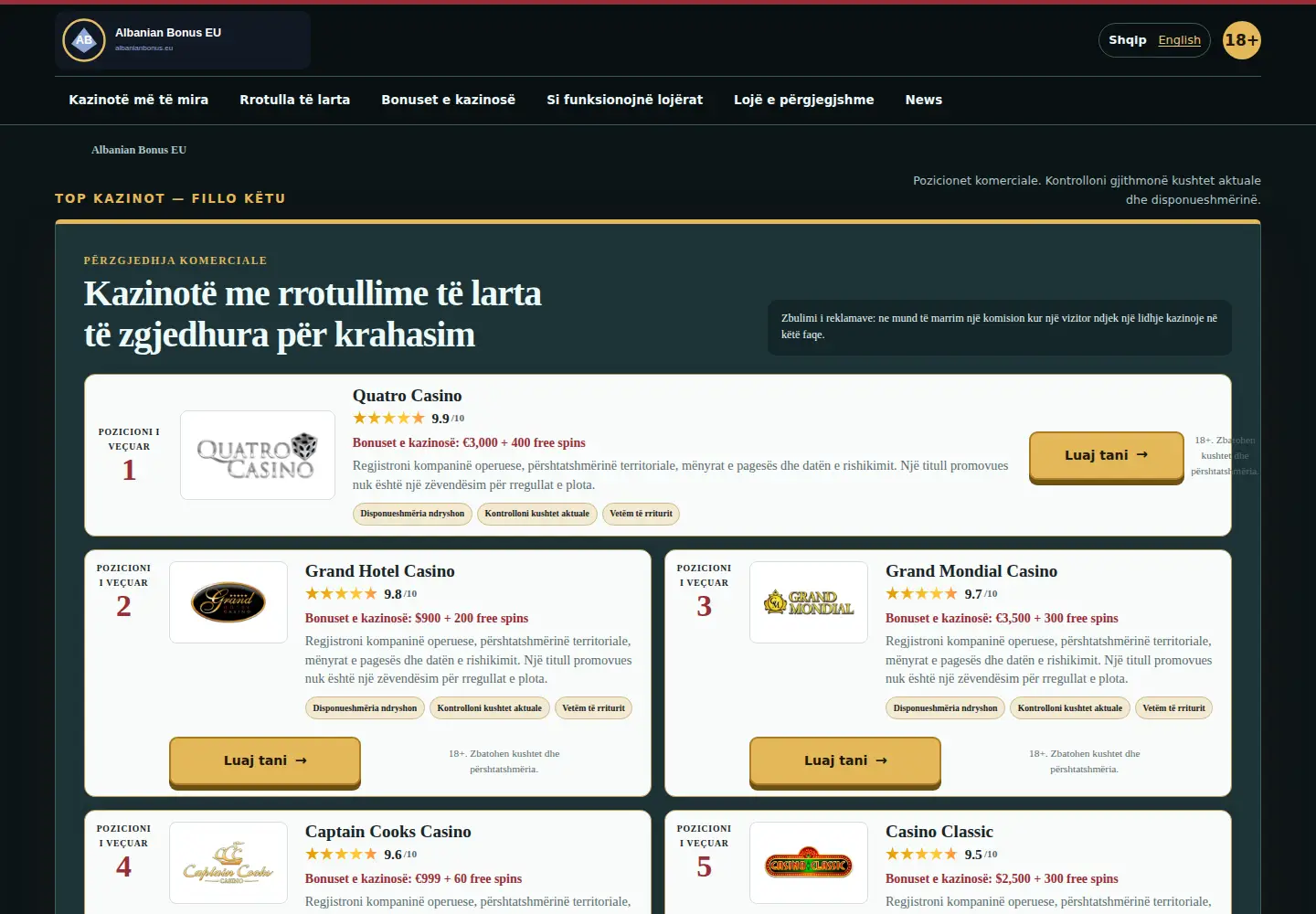 Screenshot of albanianbonus.eu