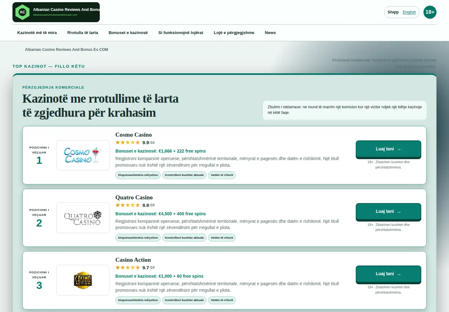Screenshot of albaniancasinoreviewsandbonuses.com