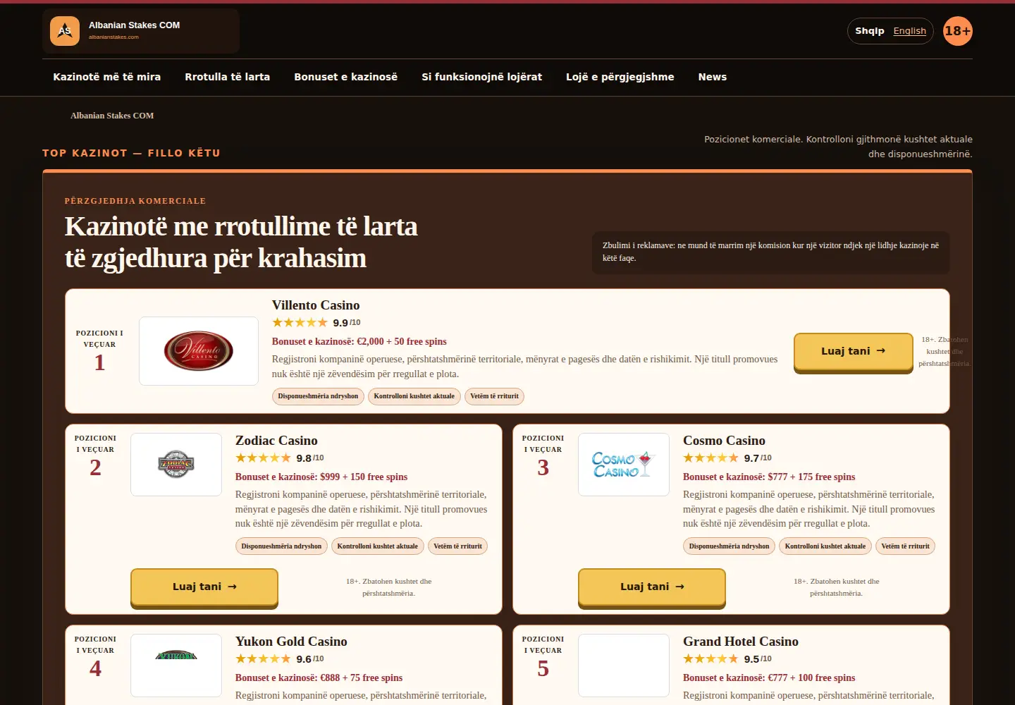 Screenshot of albanianstakes.com