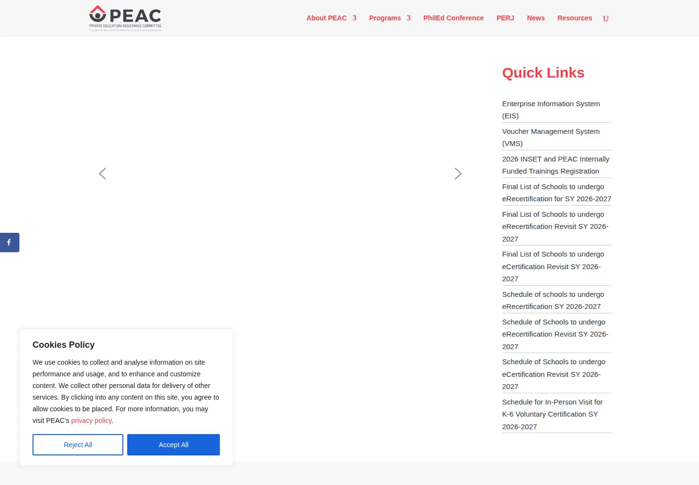 Captured homepage of peac.org.ph in the current scan