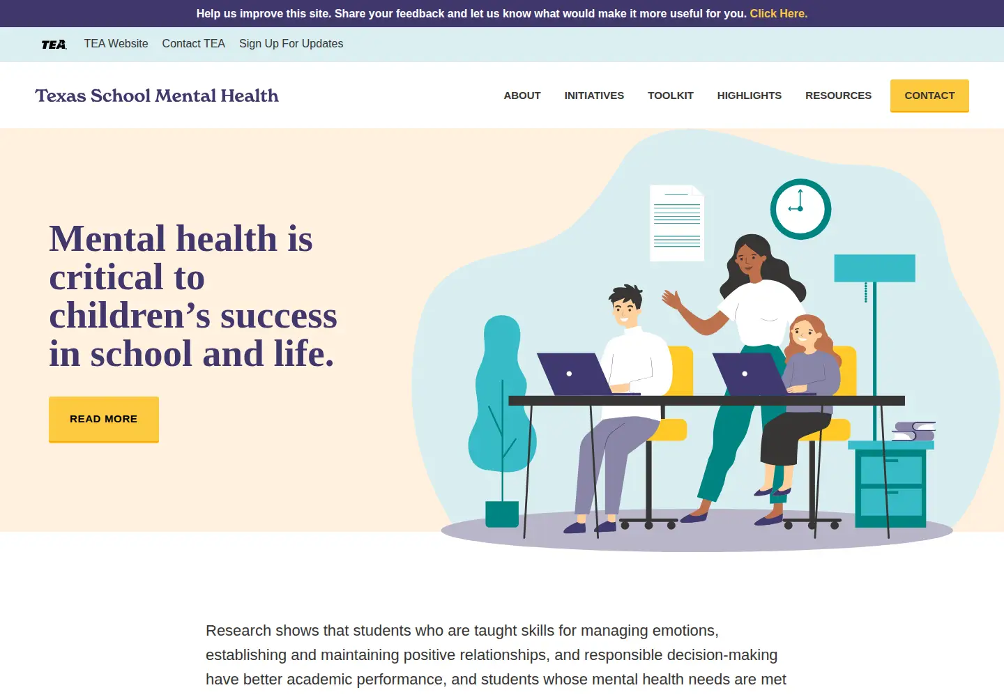 Captured homepage of schoolmentalhealthtx.org in the current scan