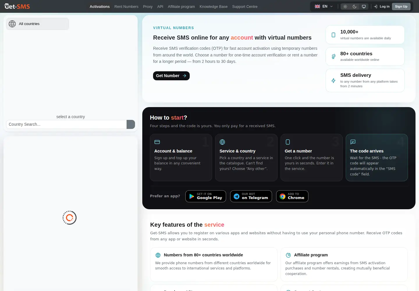 Screenshot of get-sms.com