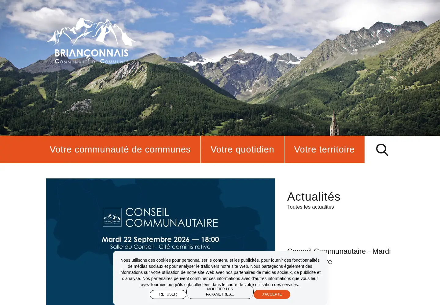 Captured homepage of ccbrianconnais.fr in the current scan