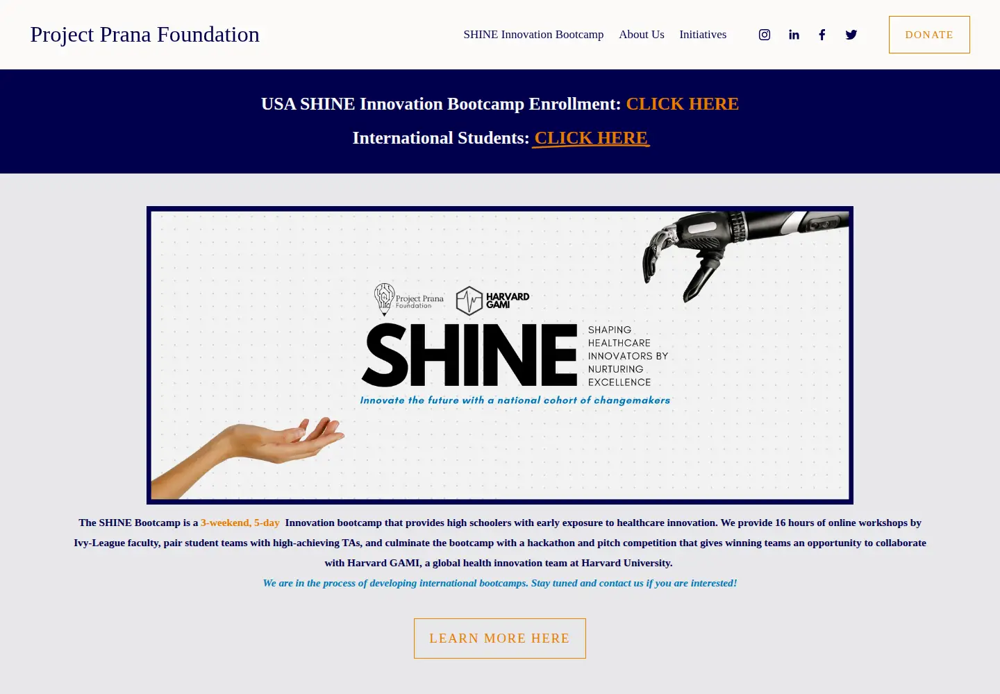 Captured homepage of projectprana.org in the current scan