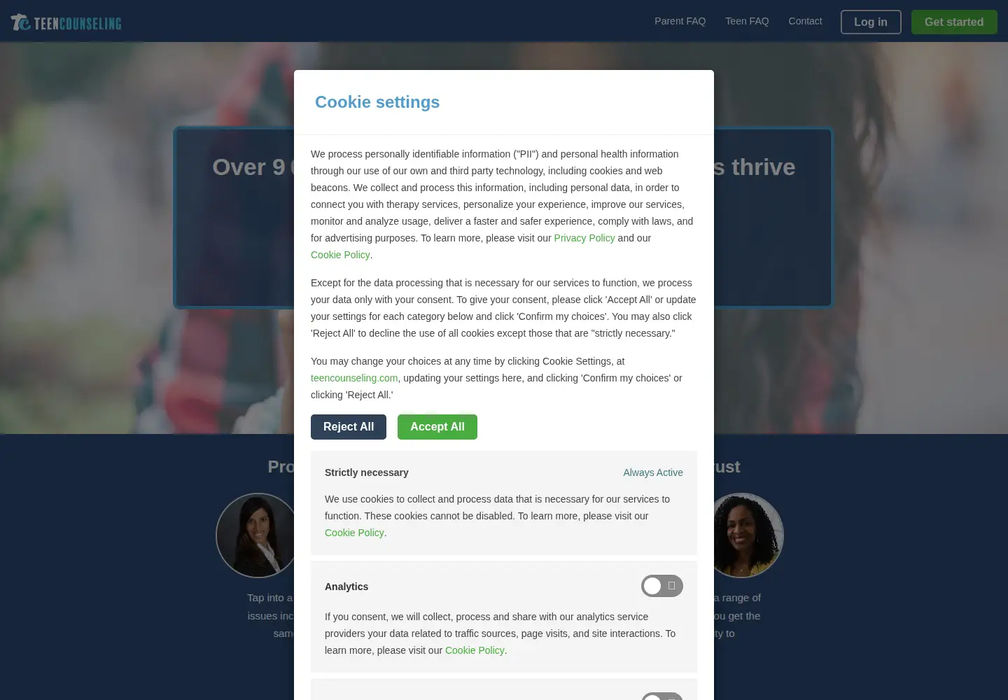 Screenshot of teencounseling.com