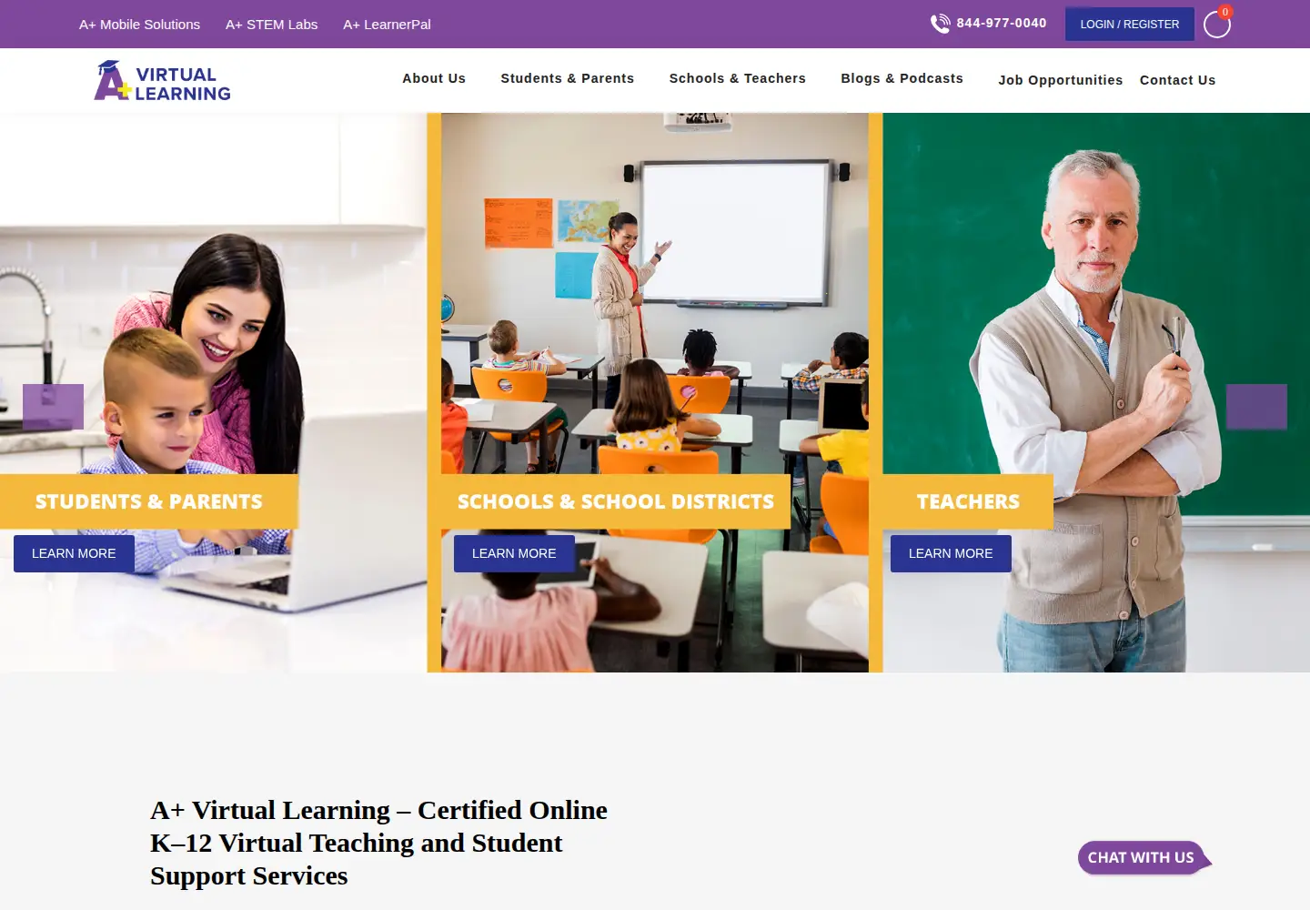 Captured homepage of aplusvirtual.com in the current scan