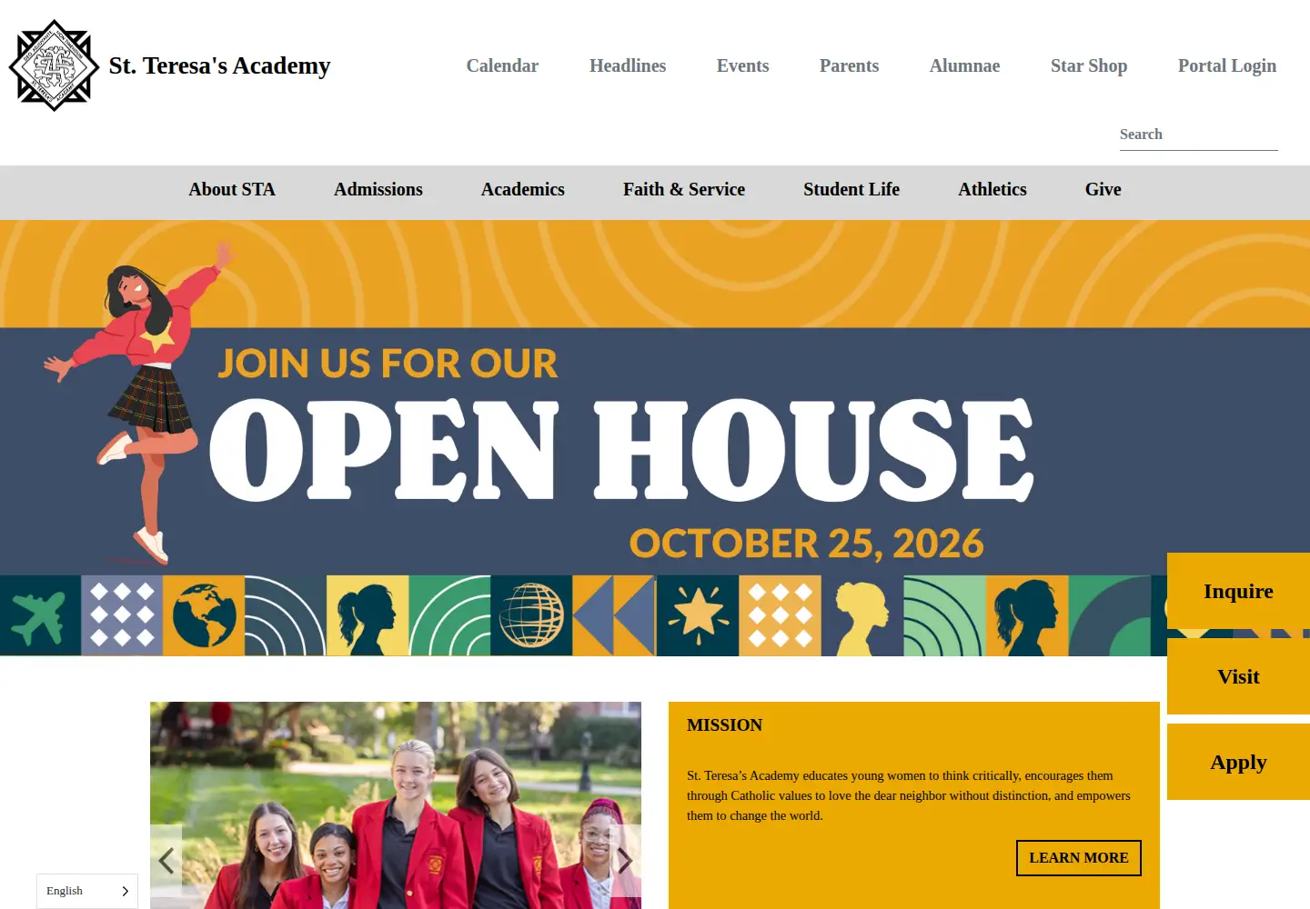 Captured homepage of stteresasacademy.org in the current scan