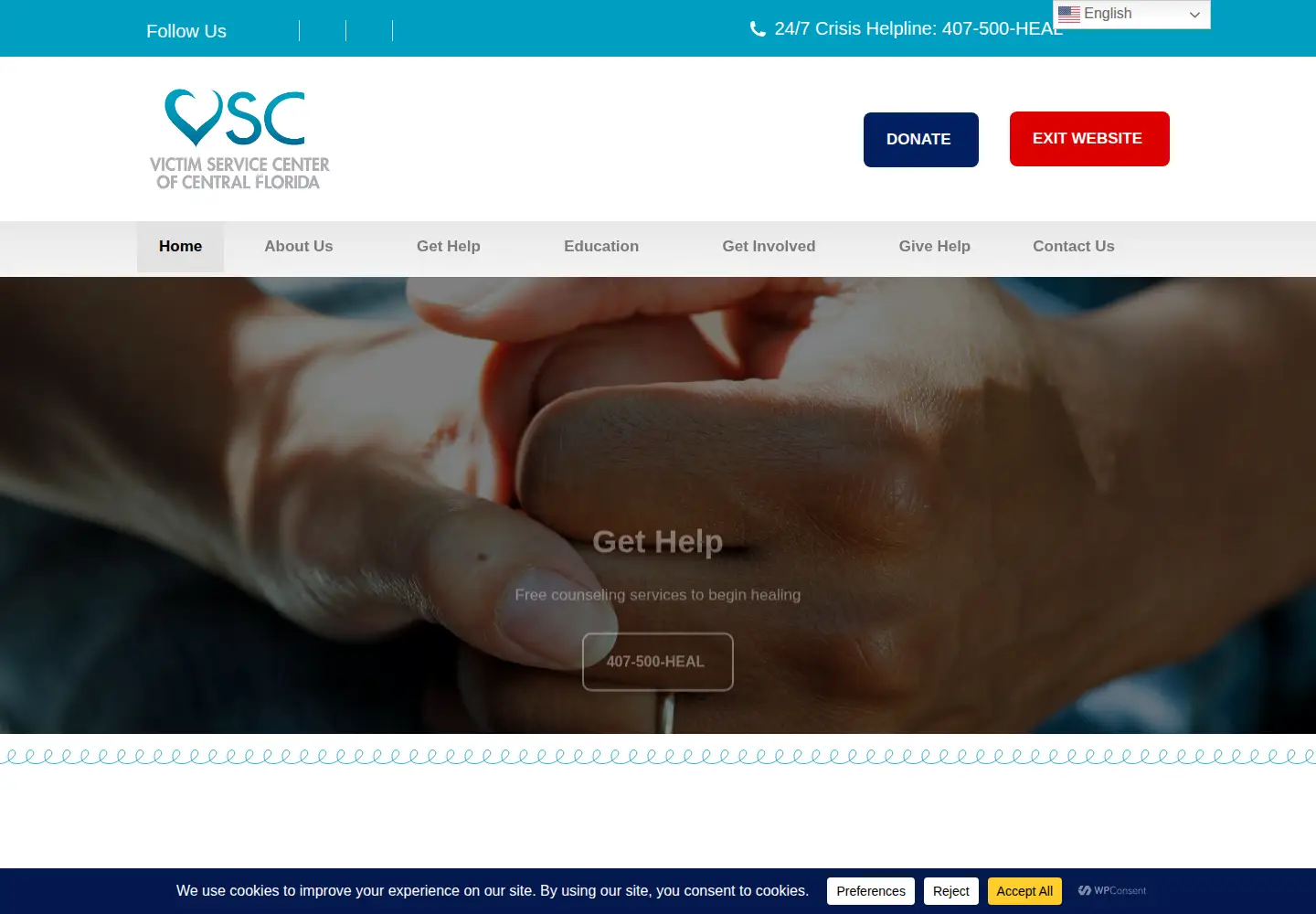 Captured homepage of victimservicecenter.org in the current scan