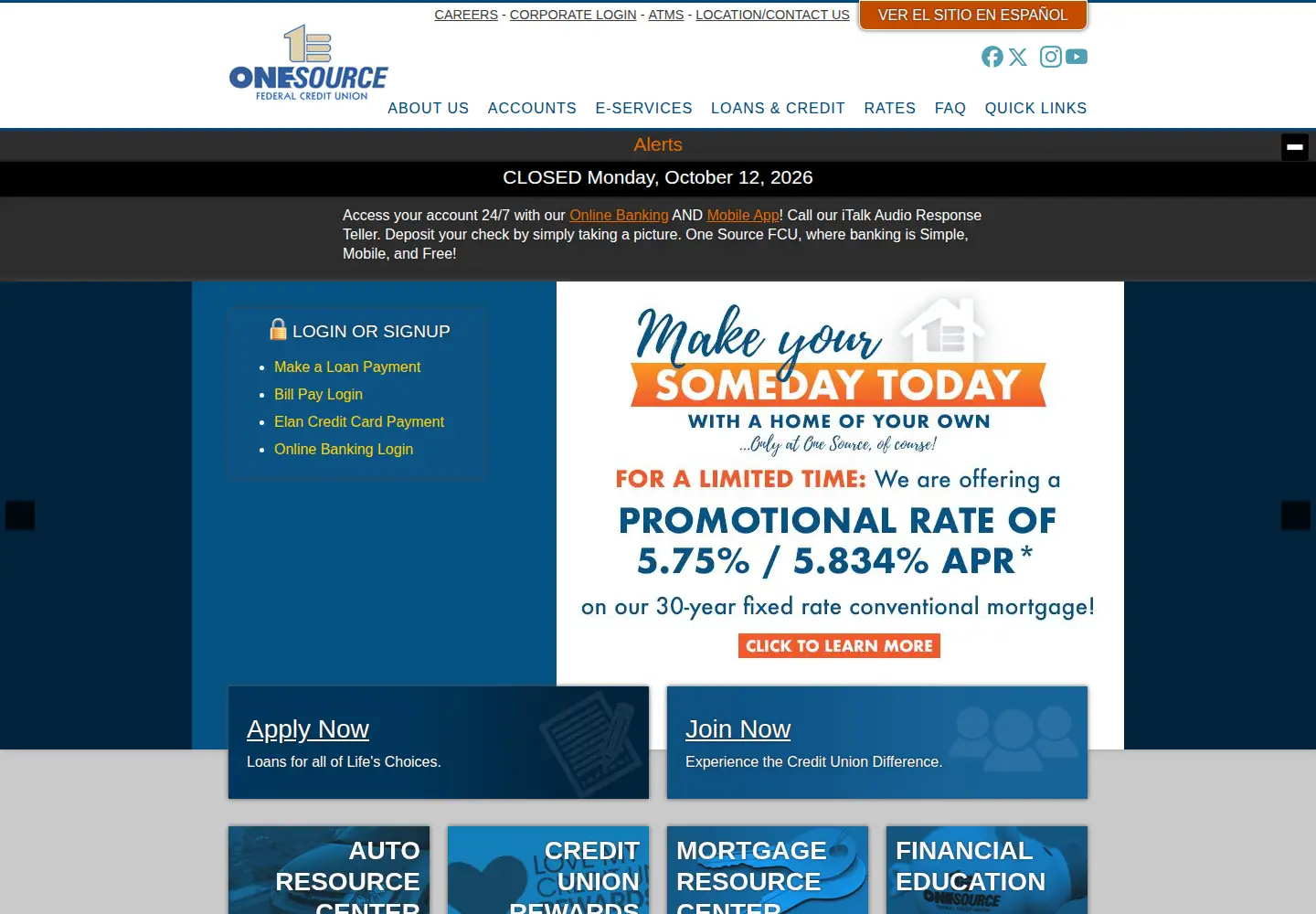 Captured homepage of onesourcefcu.org in the current scan