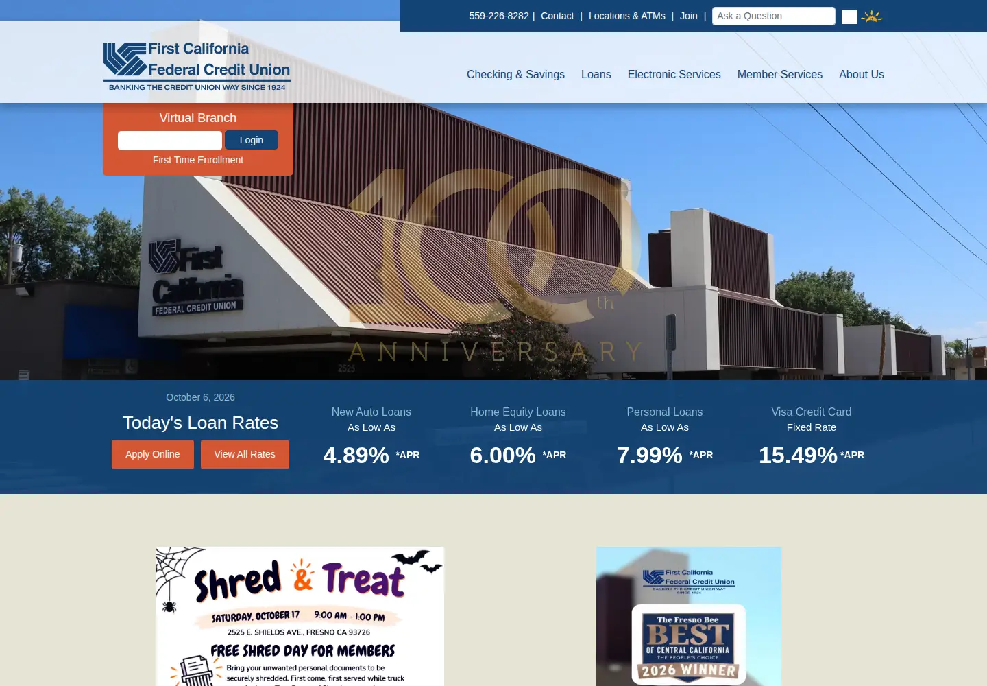 Captured homepage of firstcalfcu.org in the current scan