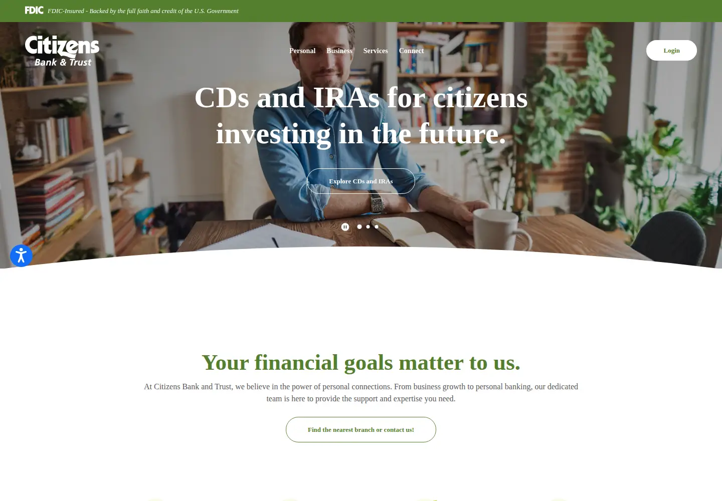 Captured homepage of citizensbankandtrust.com in the current scan