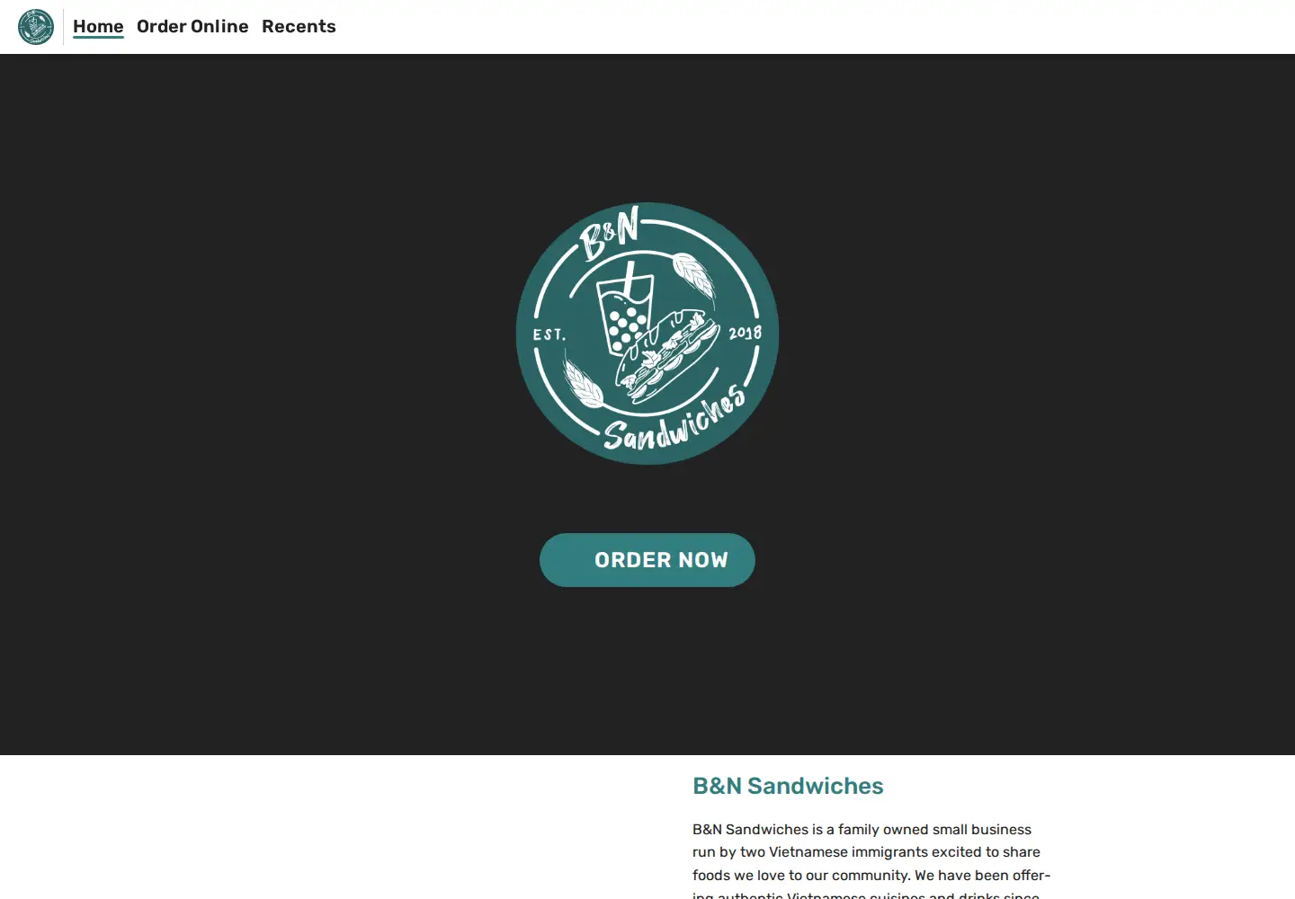 Captured homepage of bnsandwiches.com in the current scan