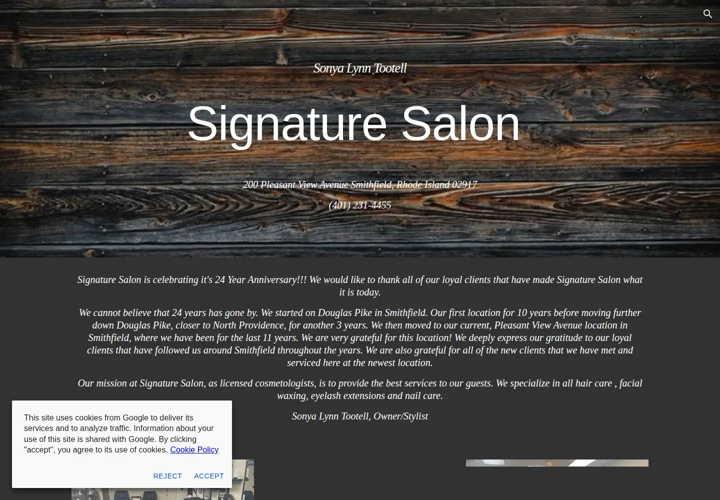Captured homepage of signaturesalonri.com in the current scan