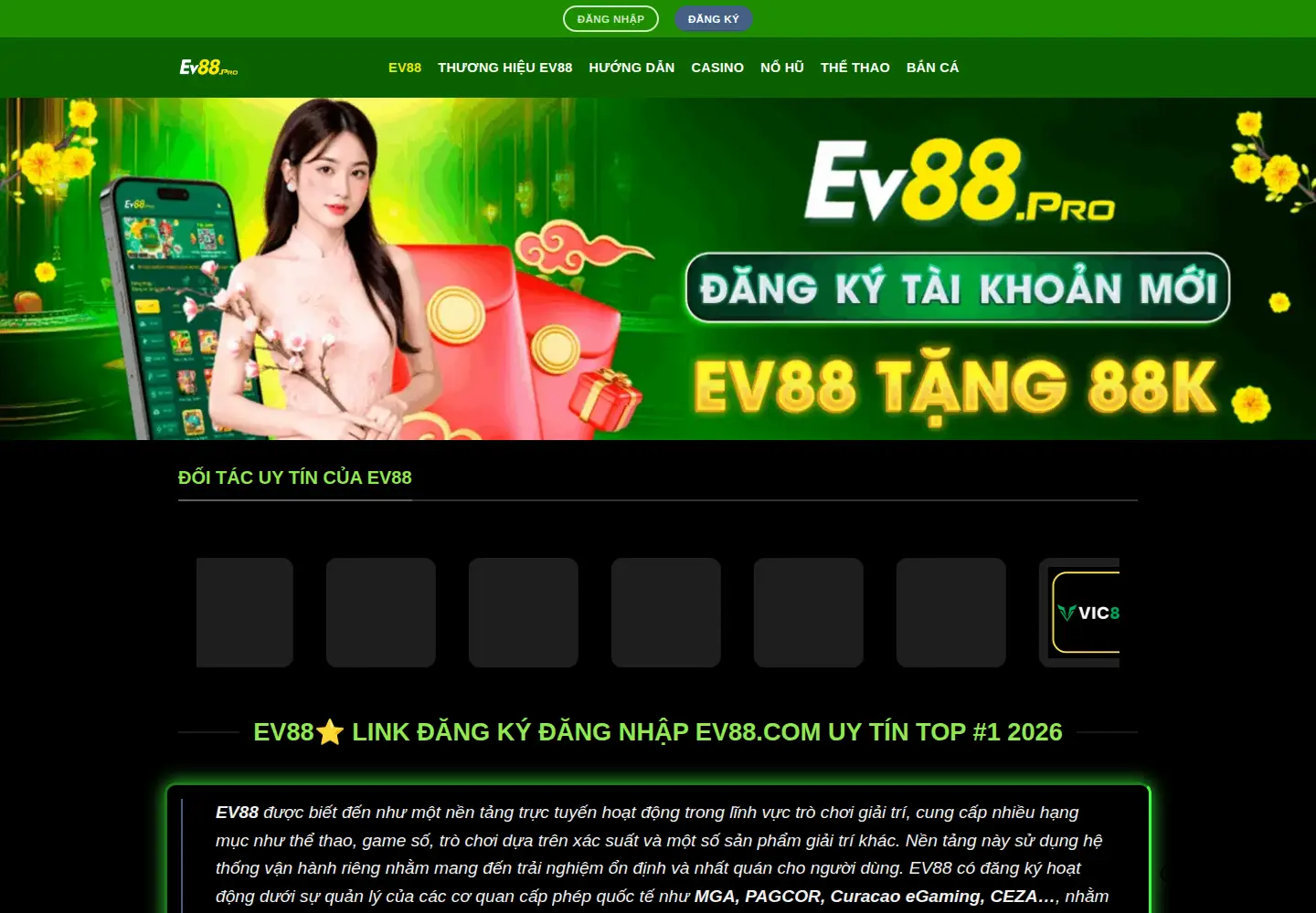 Captured homepage of ev88.cfd in the current scan