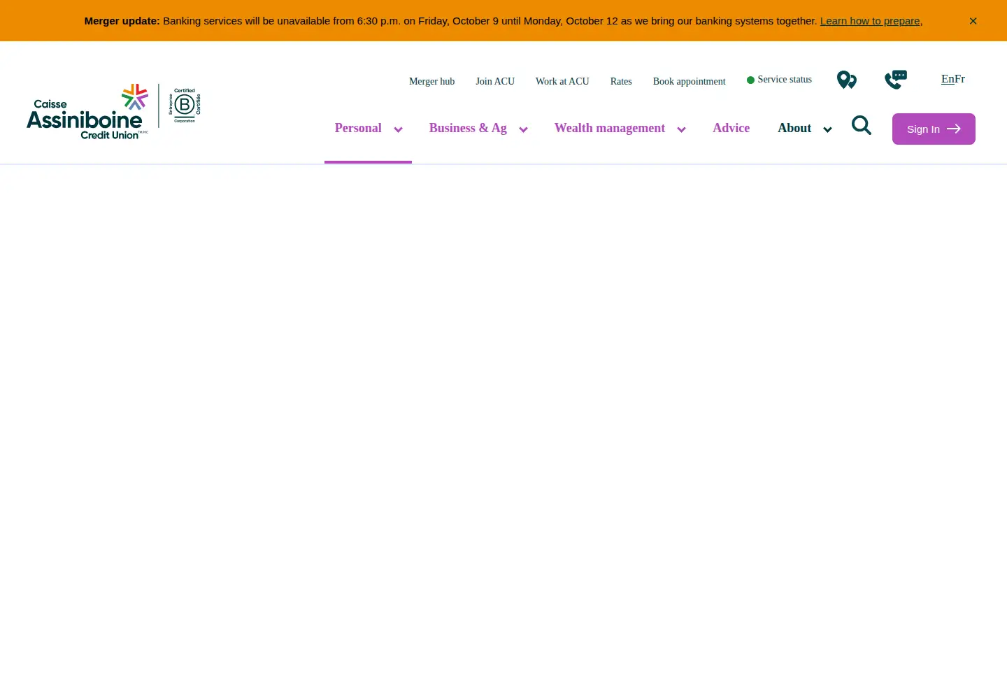Captured homepage of acu.ca in the current scan