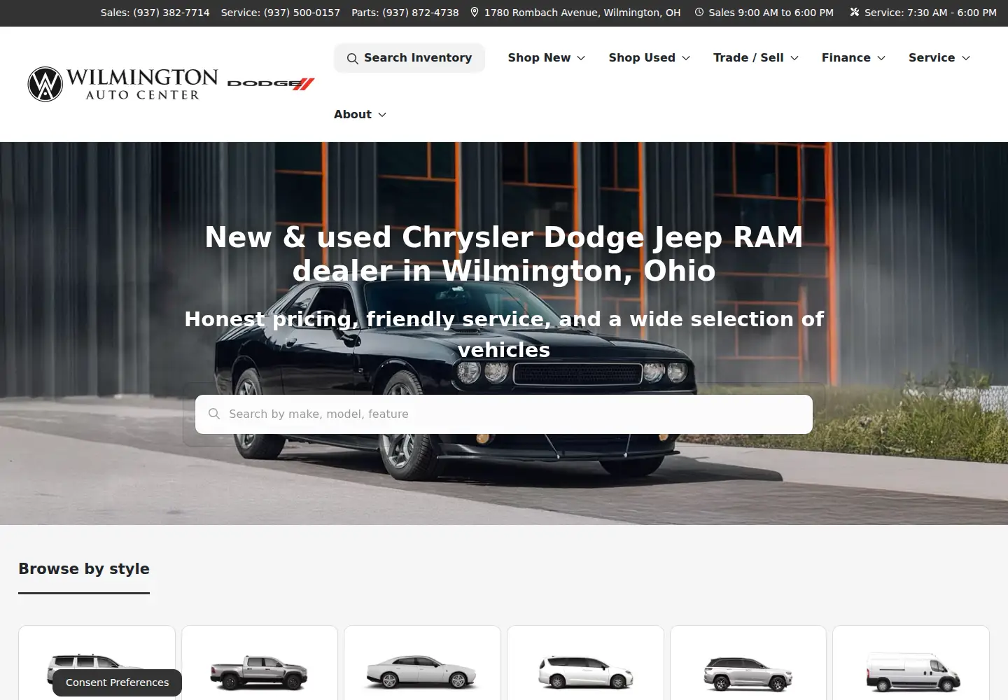 Screenshot of wilmingtonautocentercdjr.com
