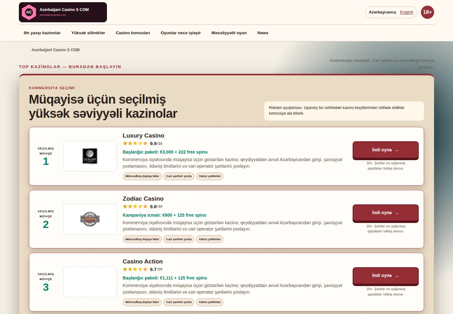 Screenshot of azerbaijanicasinos.com