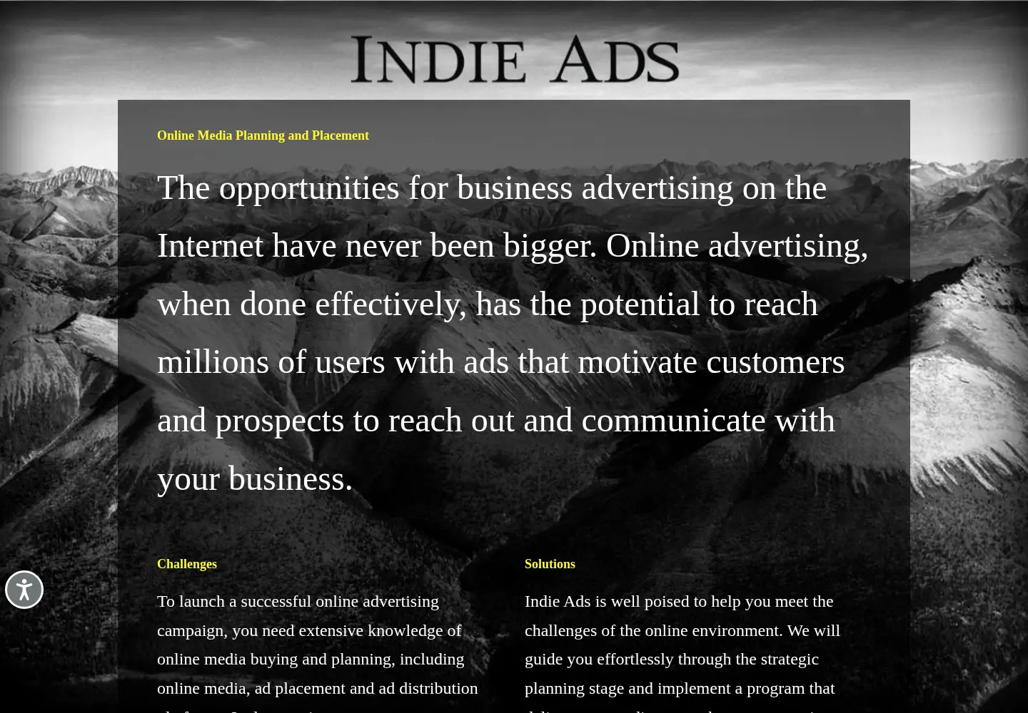 Captured homepage of indieads.com in the current scan