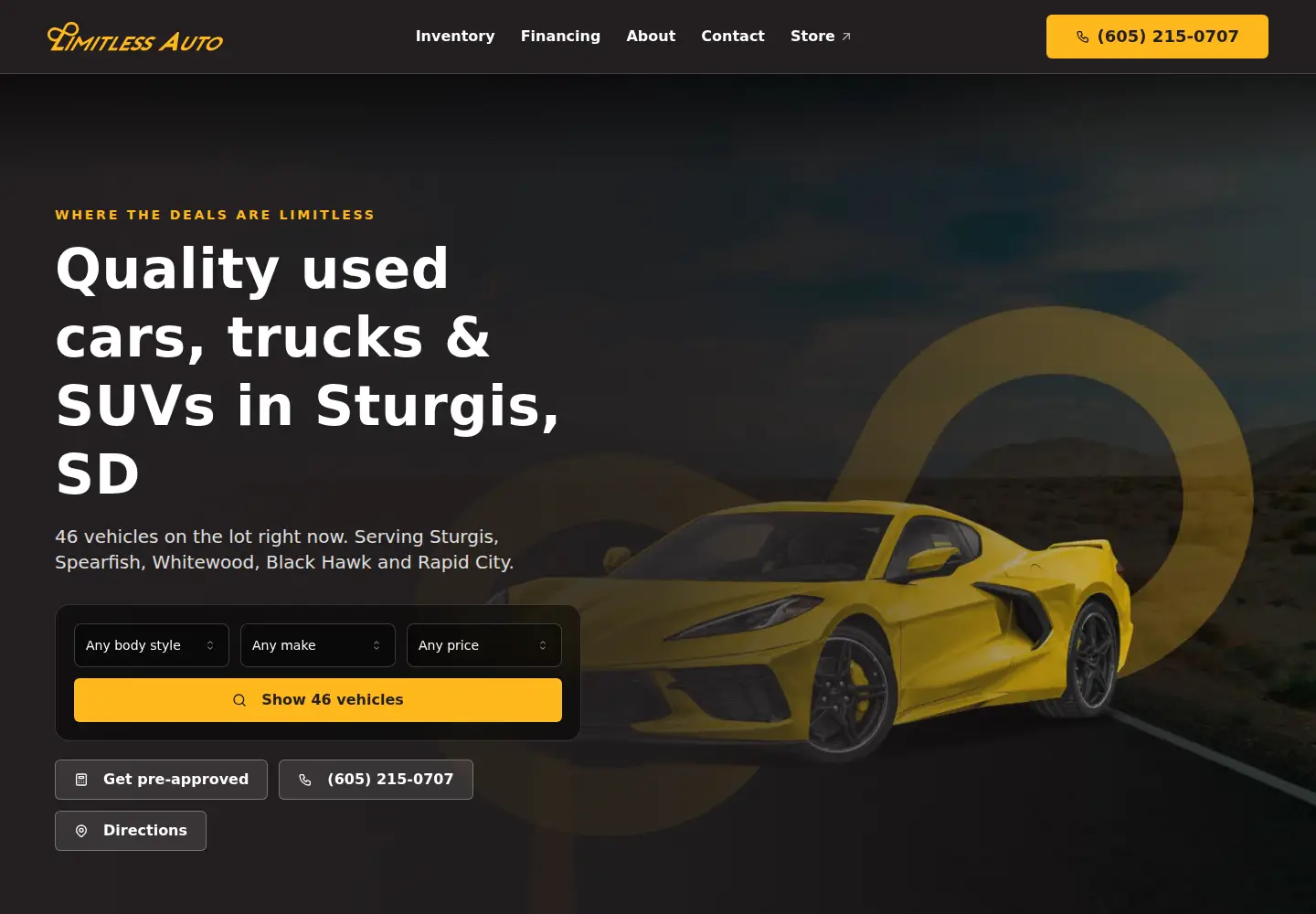 Screenshot of limitless-auto-sales.com