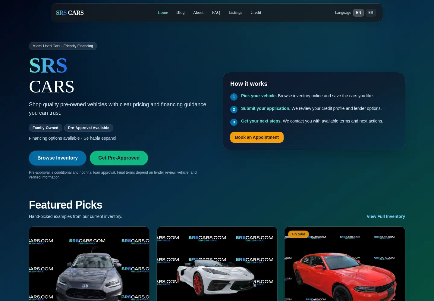 Screenshot of srscars.com