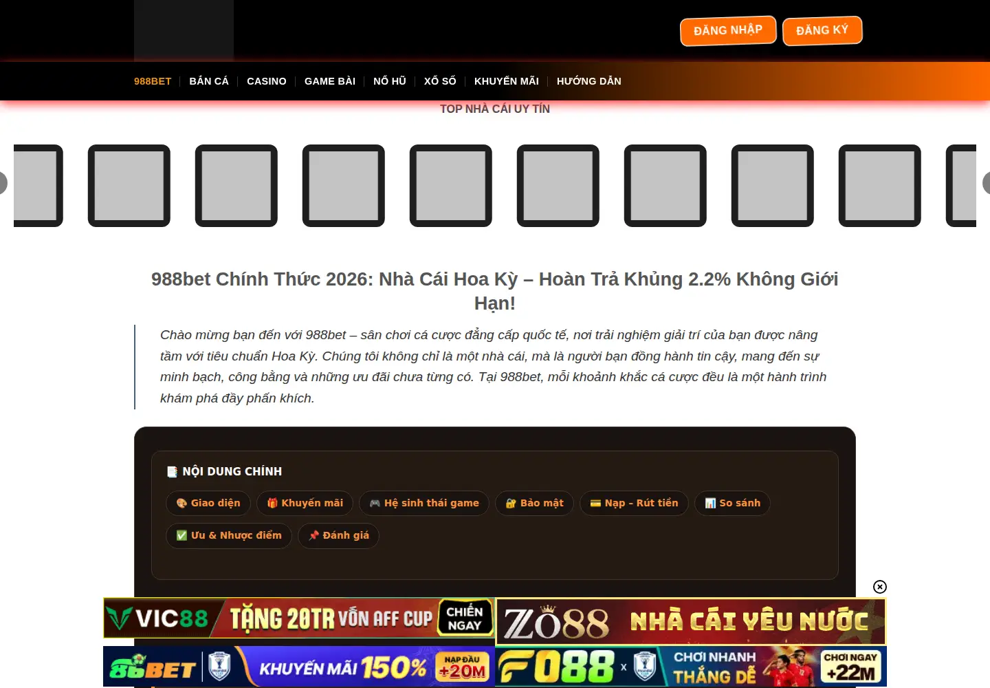 Captured homepage of 988bet.sbs in the current scan