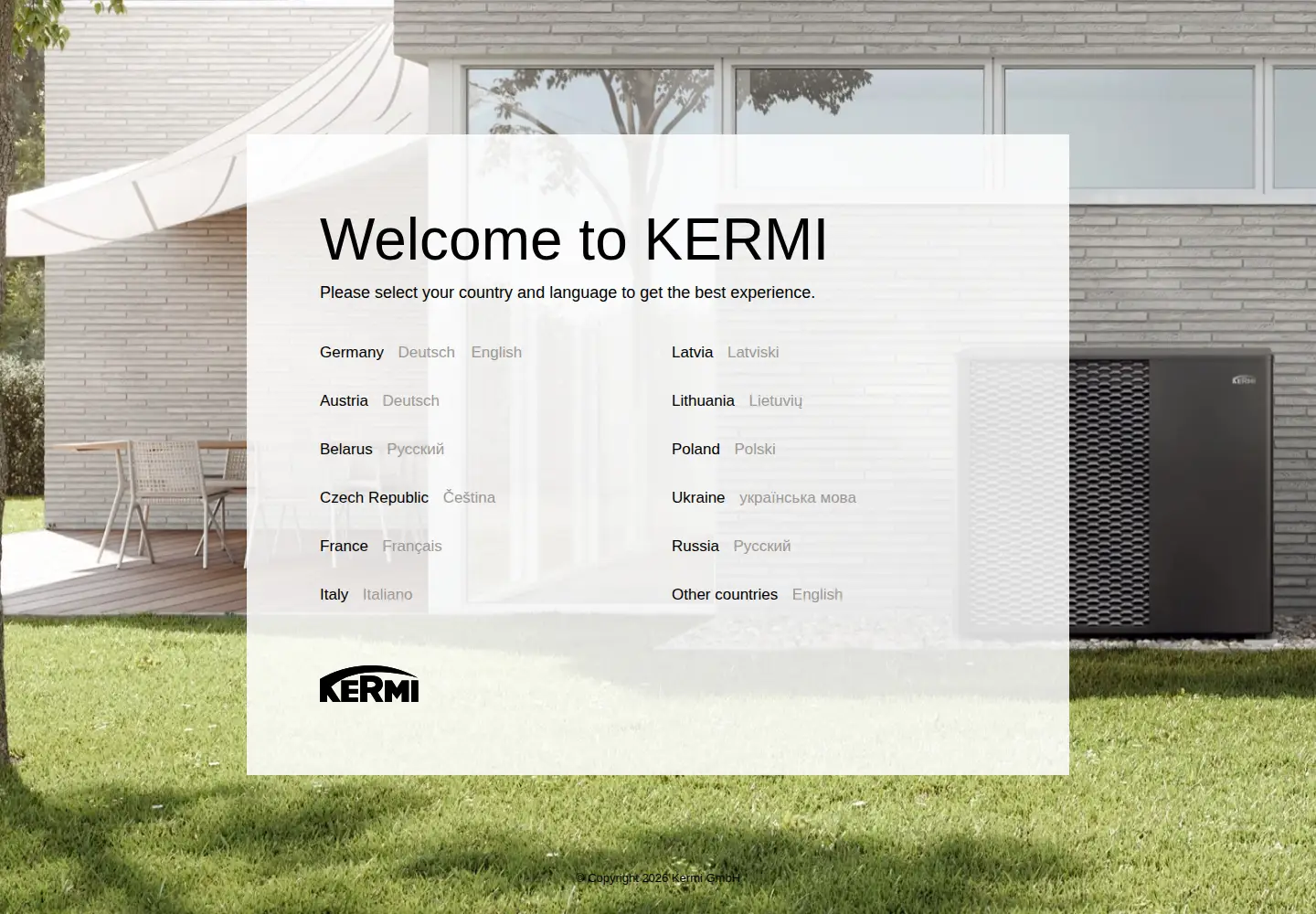 Captured homepage of kermi.com in the current scan