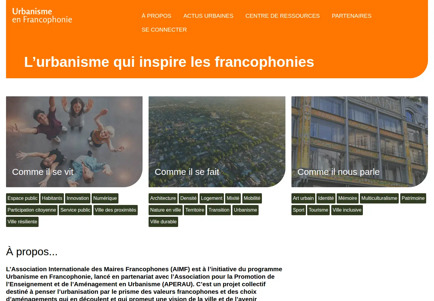 Captured homepage of urbanisme-francophonie.org in the current scan