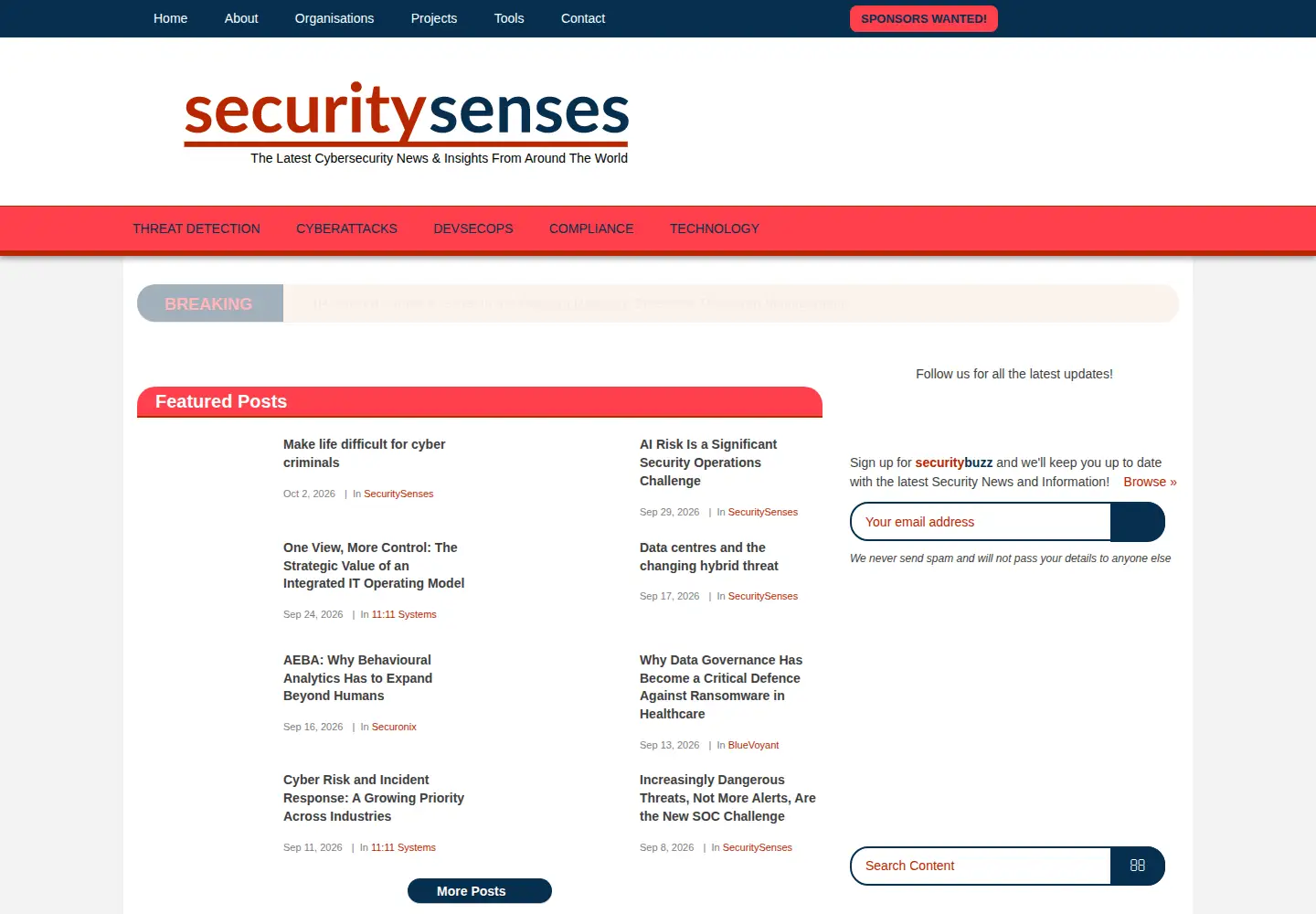 Captured homepage of securitysenses.com in the current scan