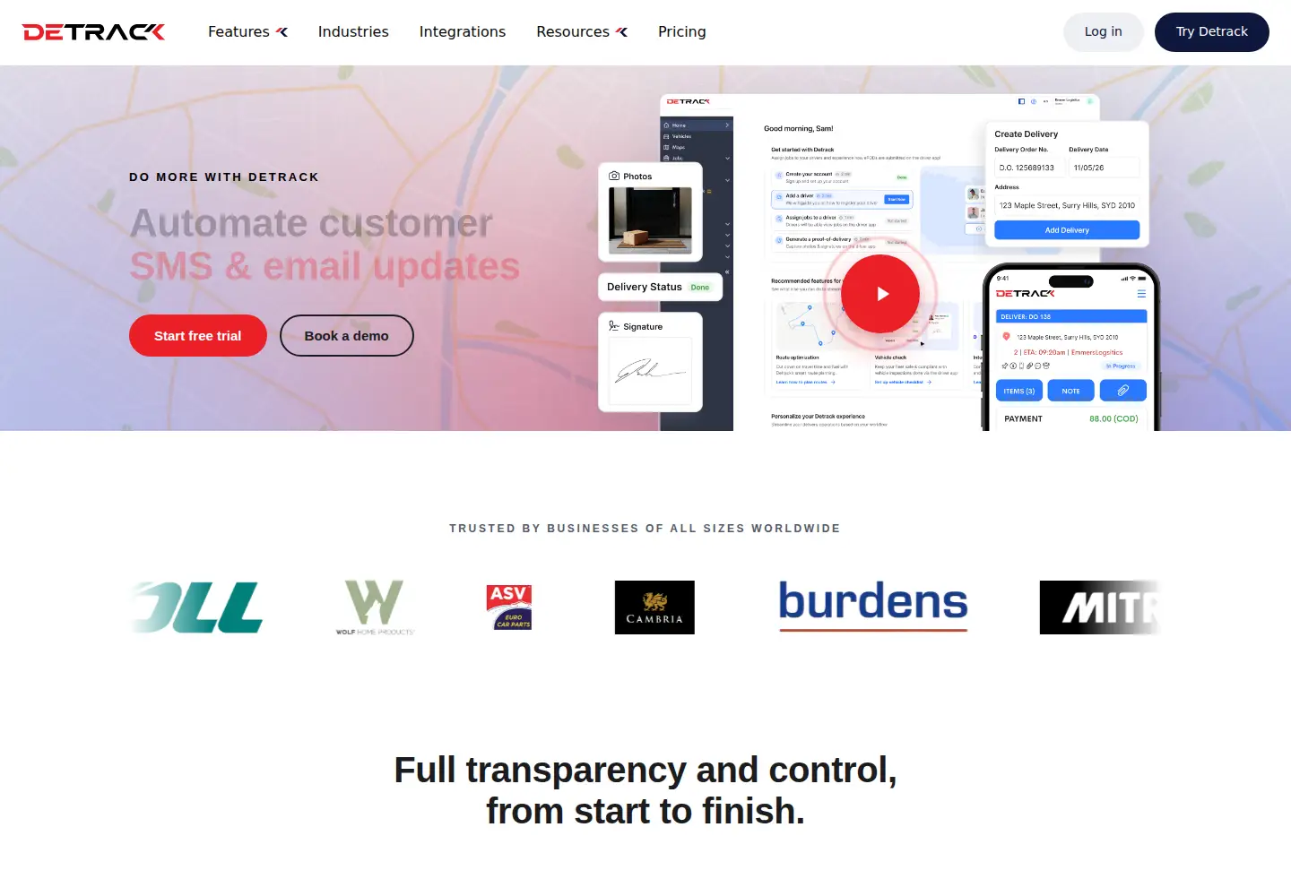 Captured homepage of detrack.com in the current scan
