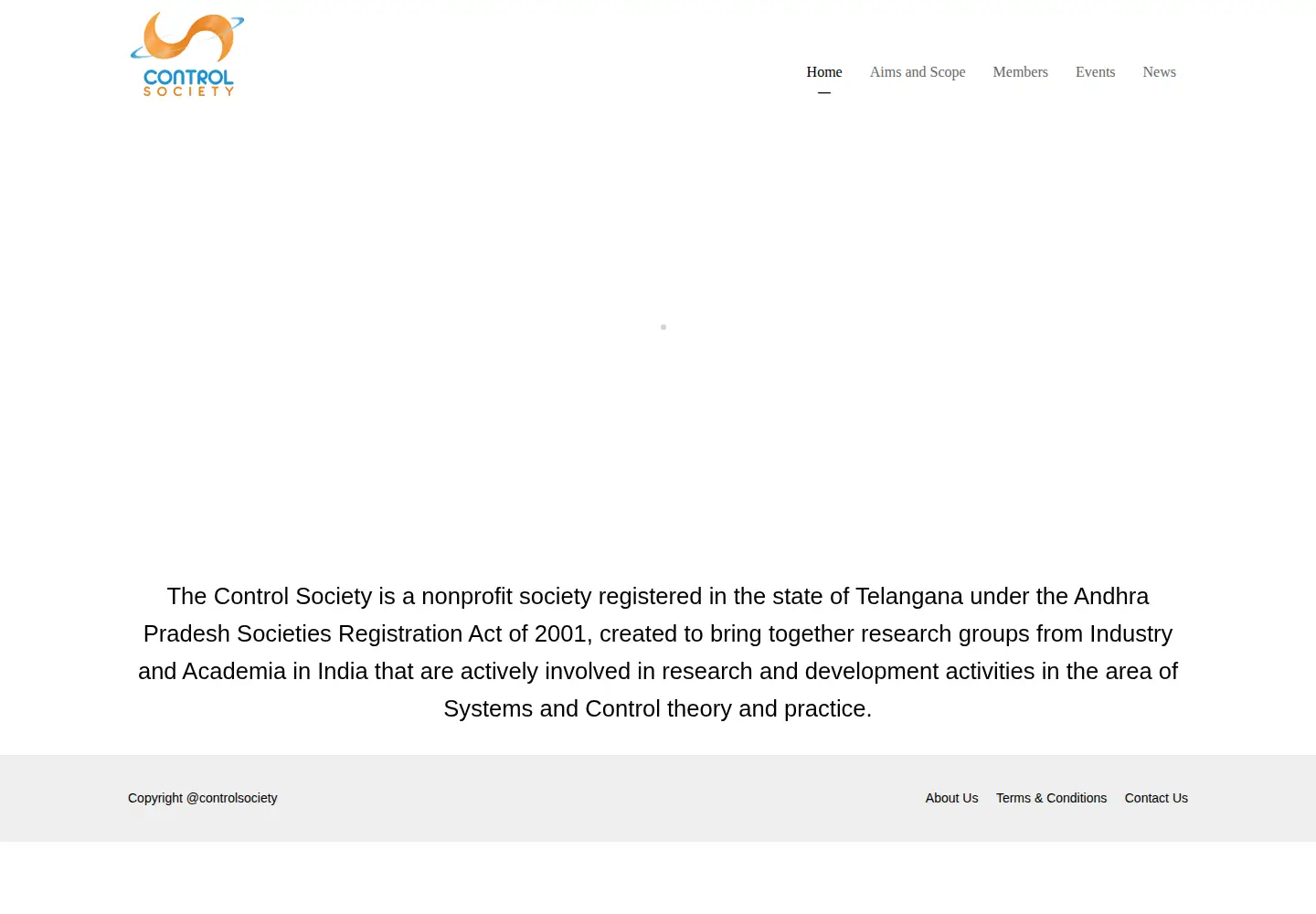 Captured homepage of controlsociety.org in the current scan