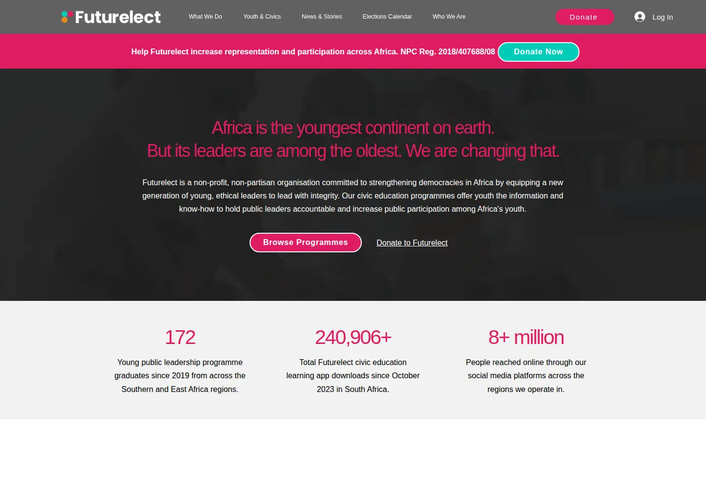 Captured homepage of futurelect.org in the current scan