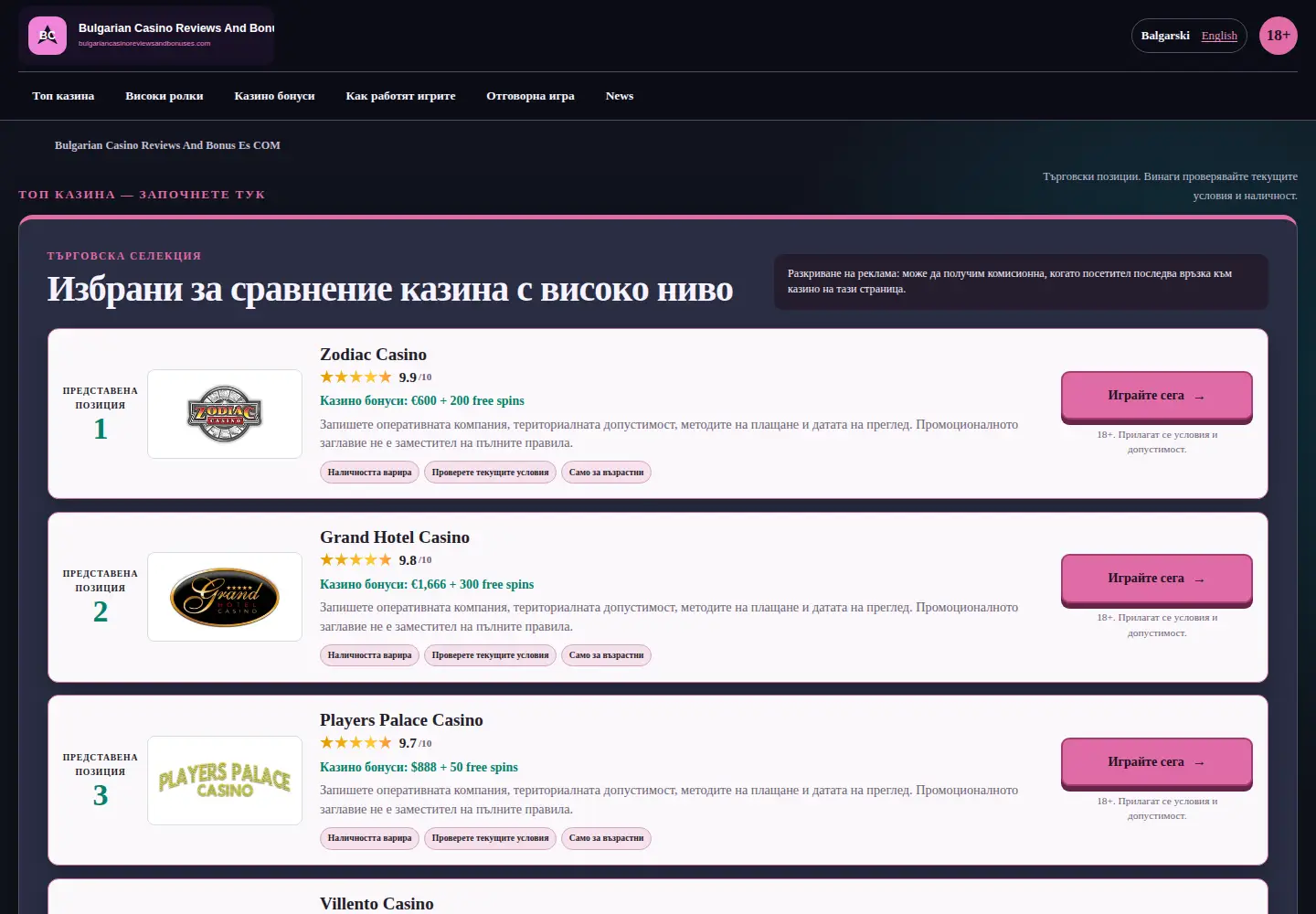 Screenshot of bulgariancasinoreviewsandbonuses.com