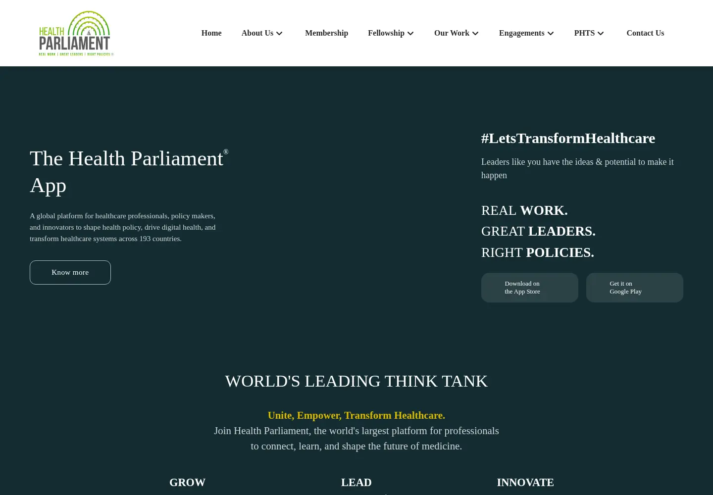 Captured homepage of parliament.health in the current scan
