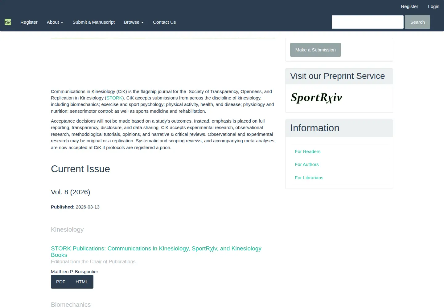 Captured homepage of storkjournals.org in the current scan