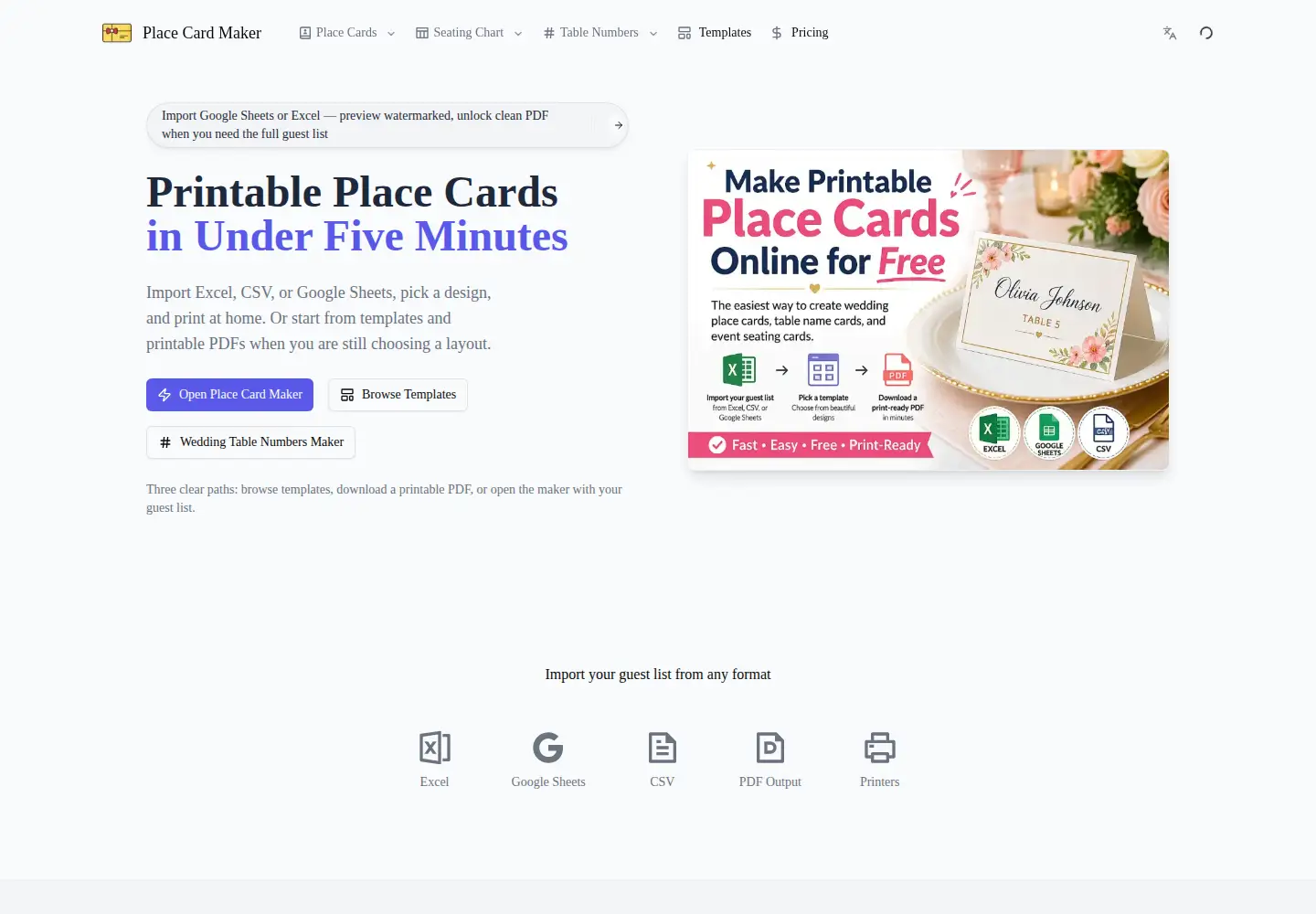 Captured homepage of placecard.us in the current scan