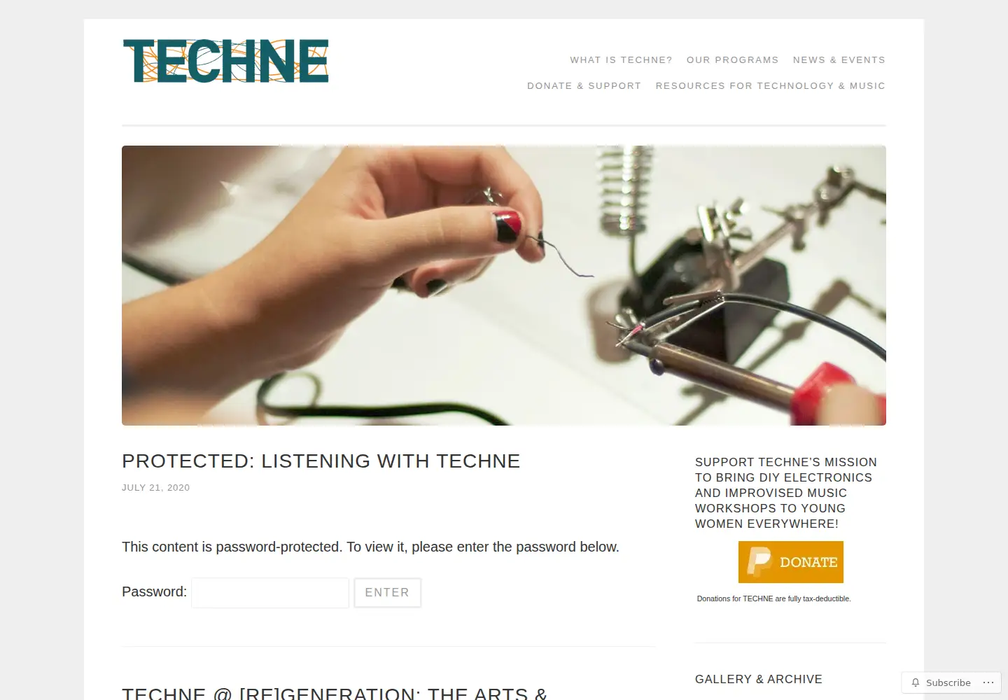 Captured homepage of technesound.org in the current scan