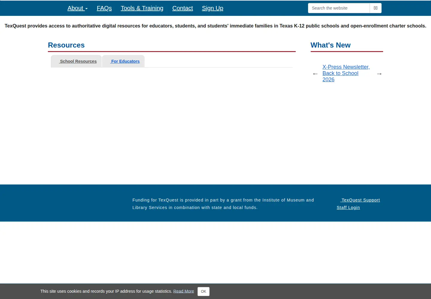 Captured homepage of texquest.net in the current scan