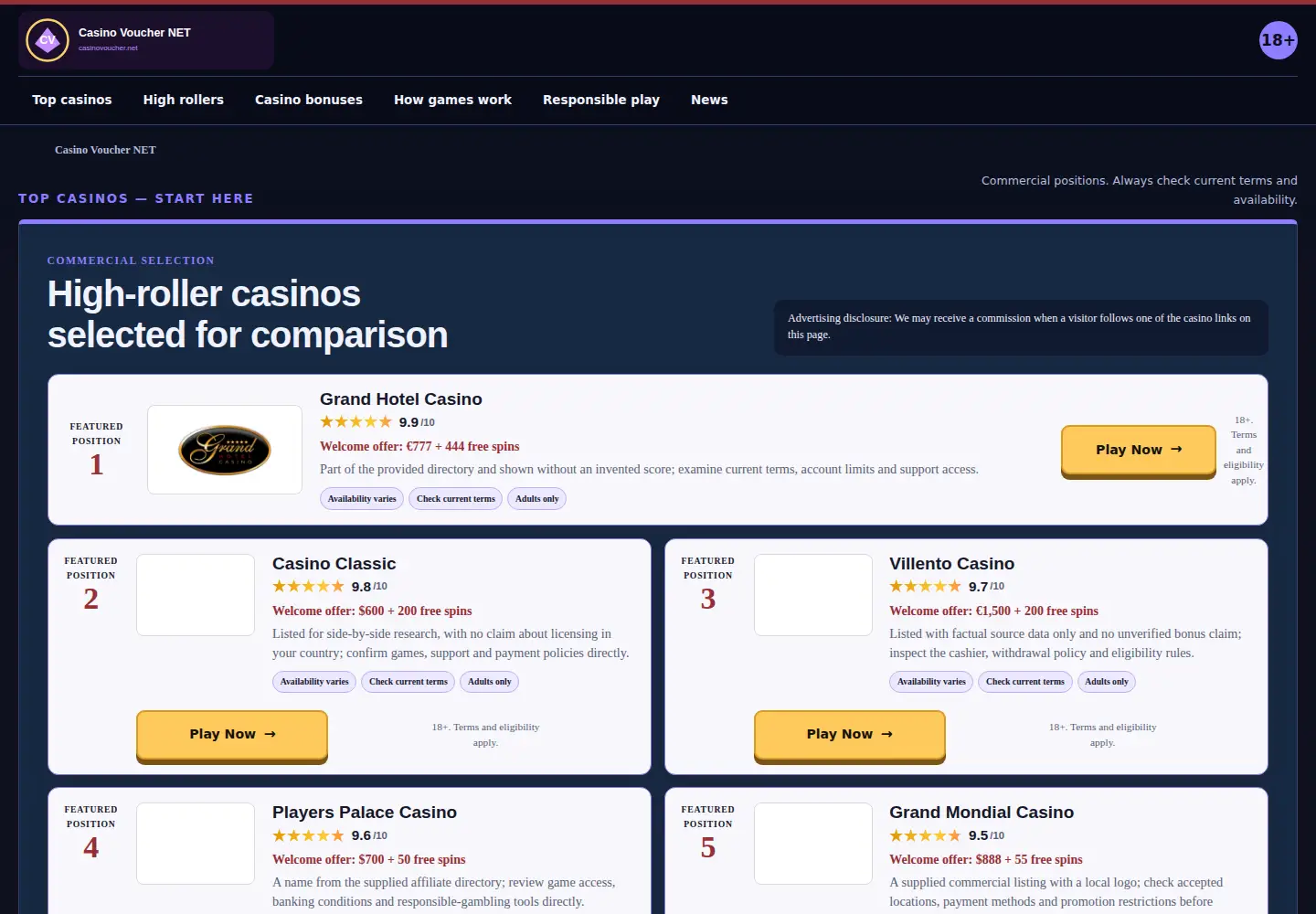 Screenshot of casinovoucher.net