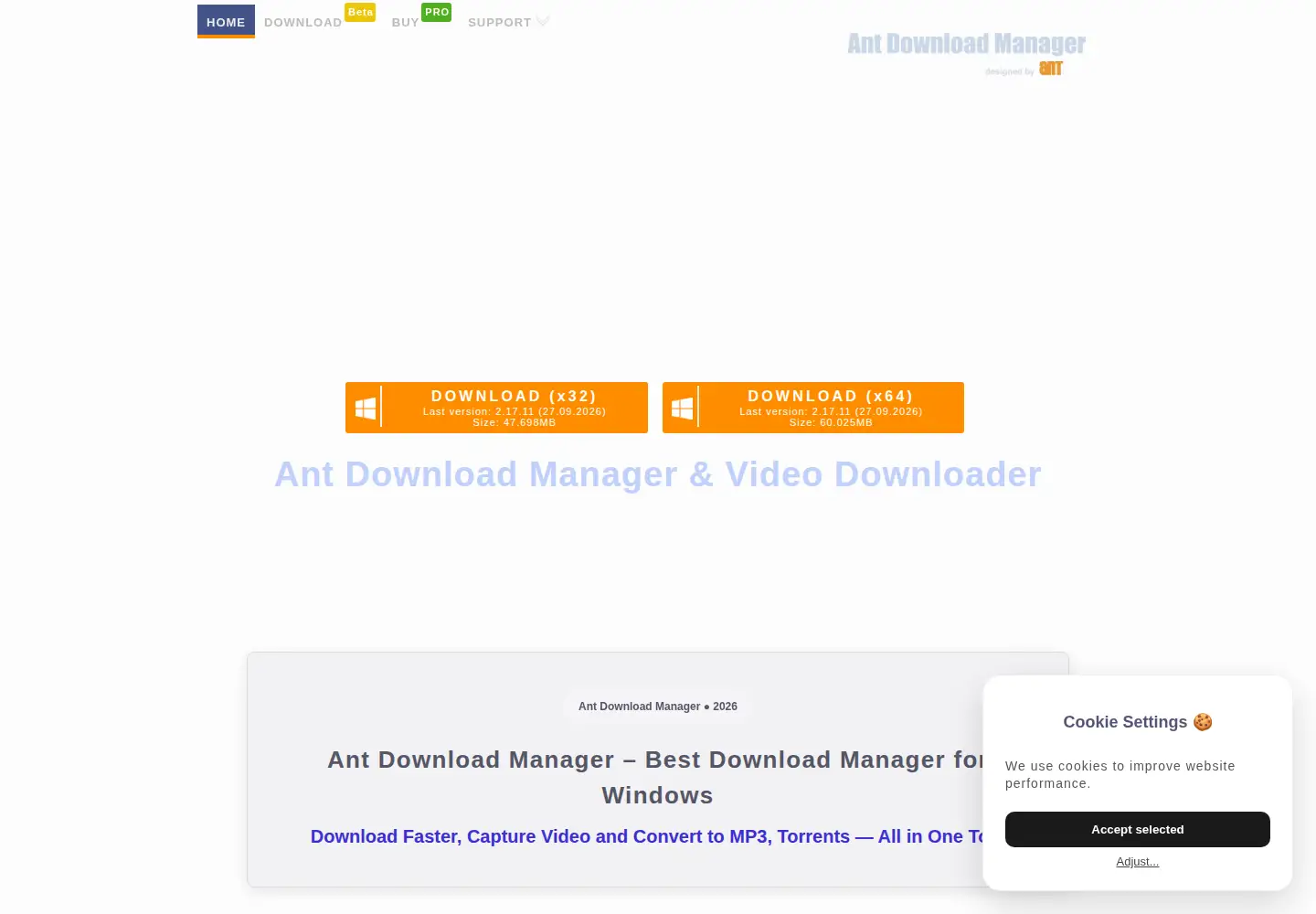Captured homepage of antdownloadmanager.com in the current scan