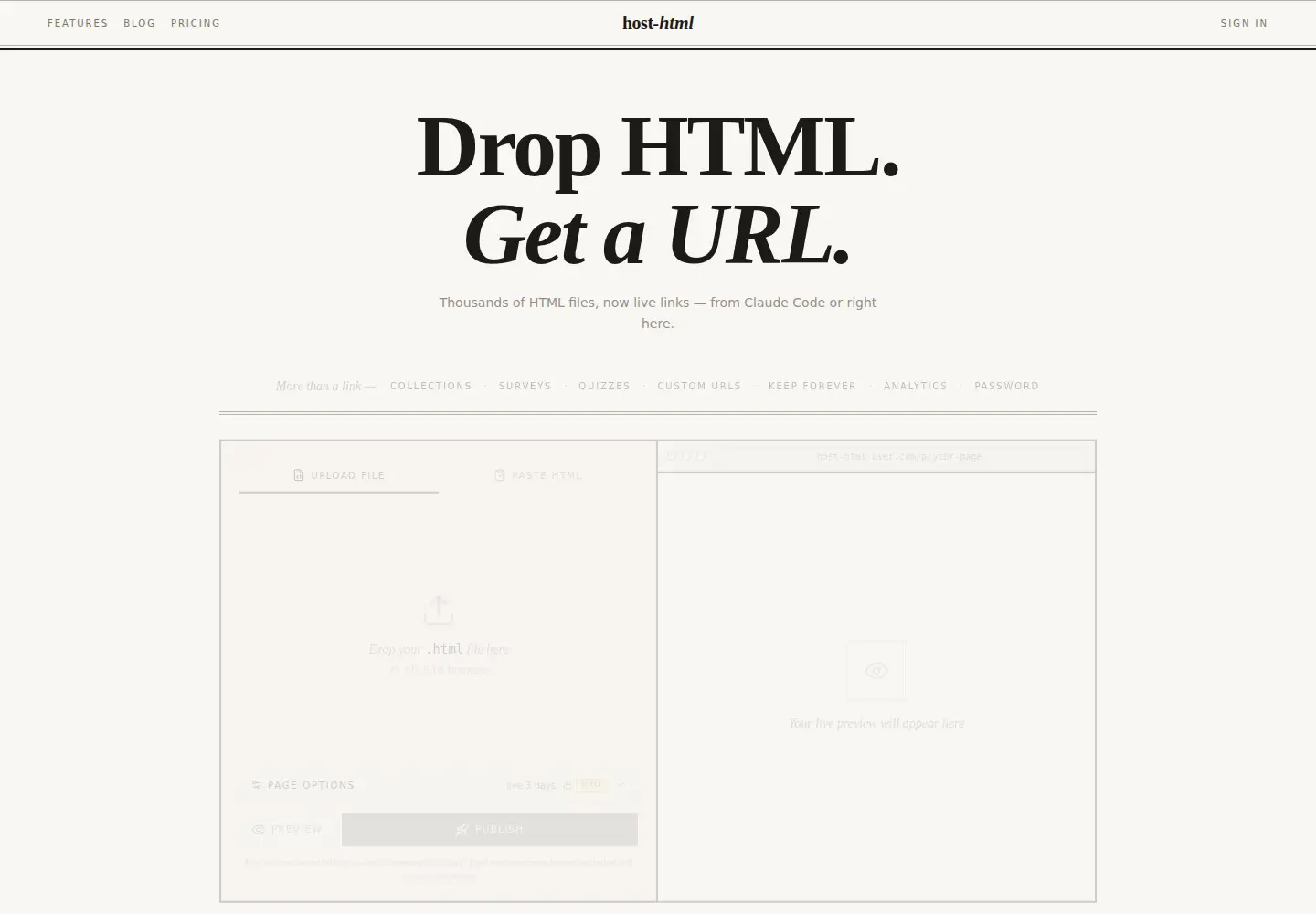 Captured homepage of host-html.com in the current scan