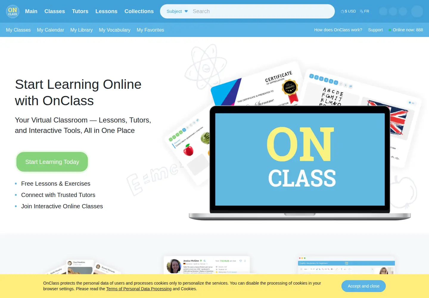 Captured homepage of onclass.com in the current scan