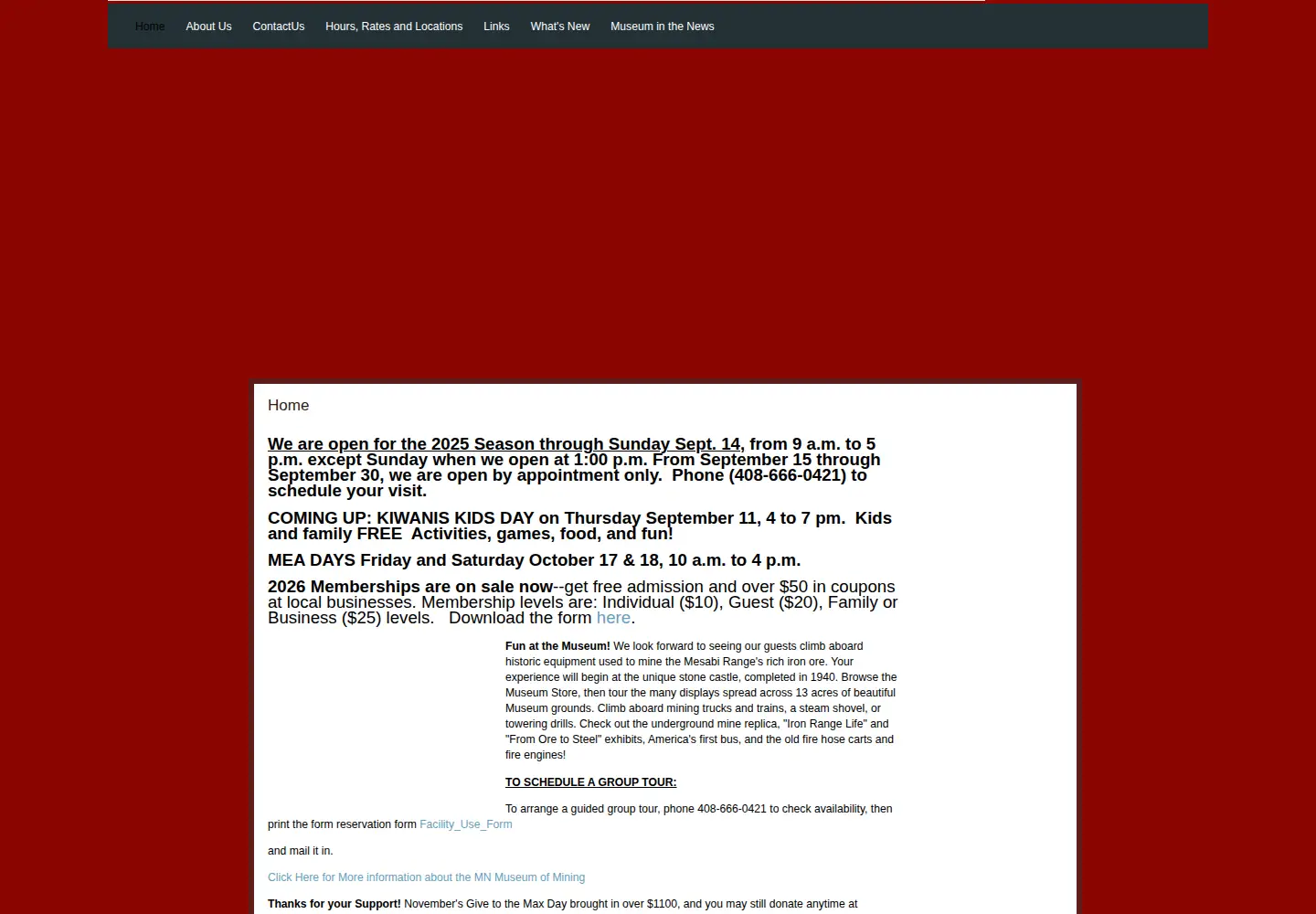 Screenshot of mnmuseumofmining.org