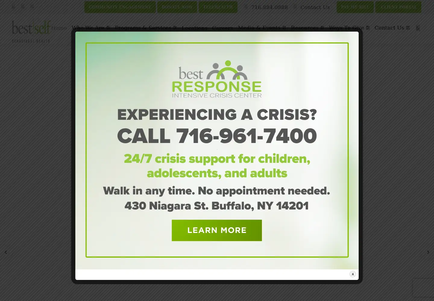 Captured homepage of bestselfwny.org in the current scan