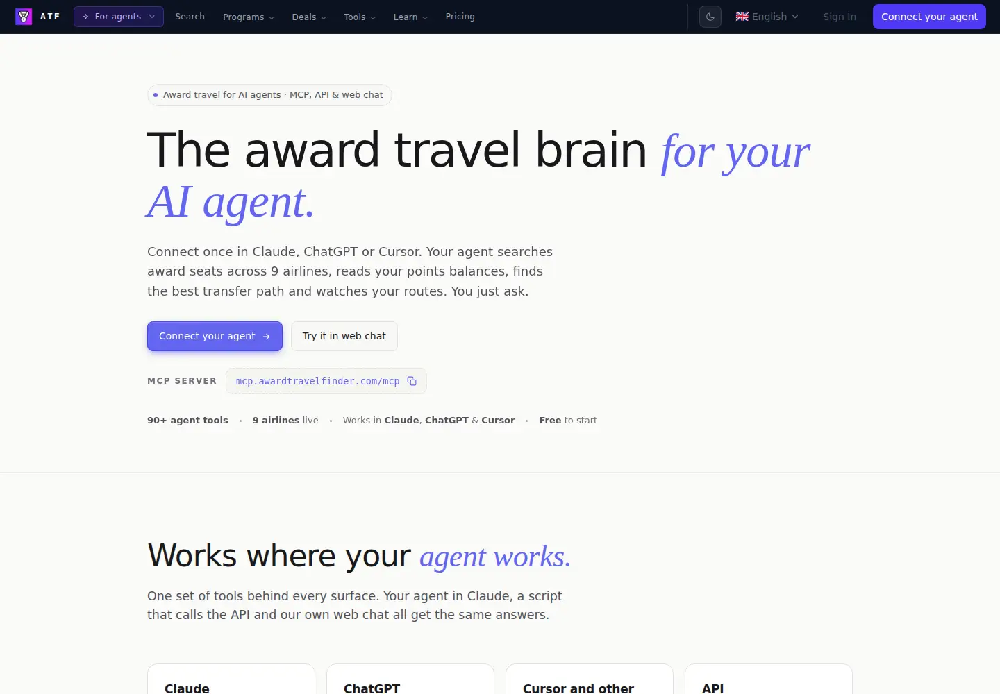 Captured homepage of awardtravelfinder.com in the current scan