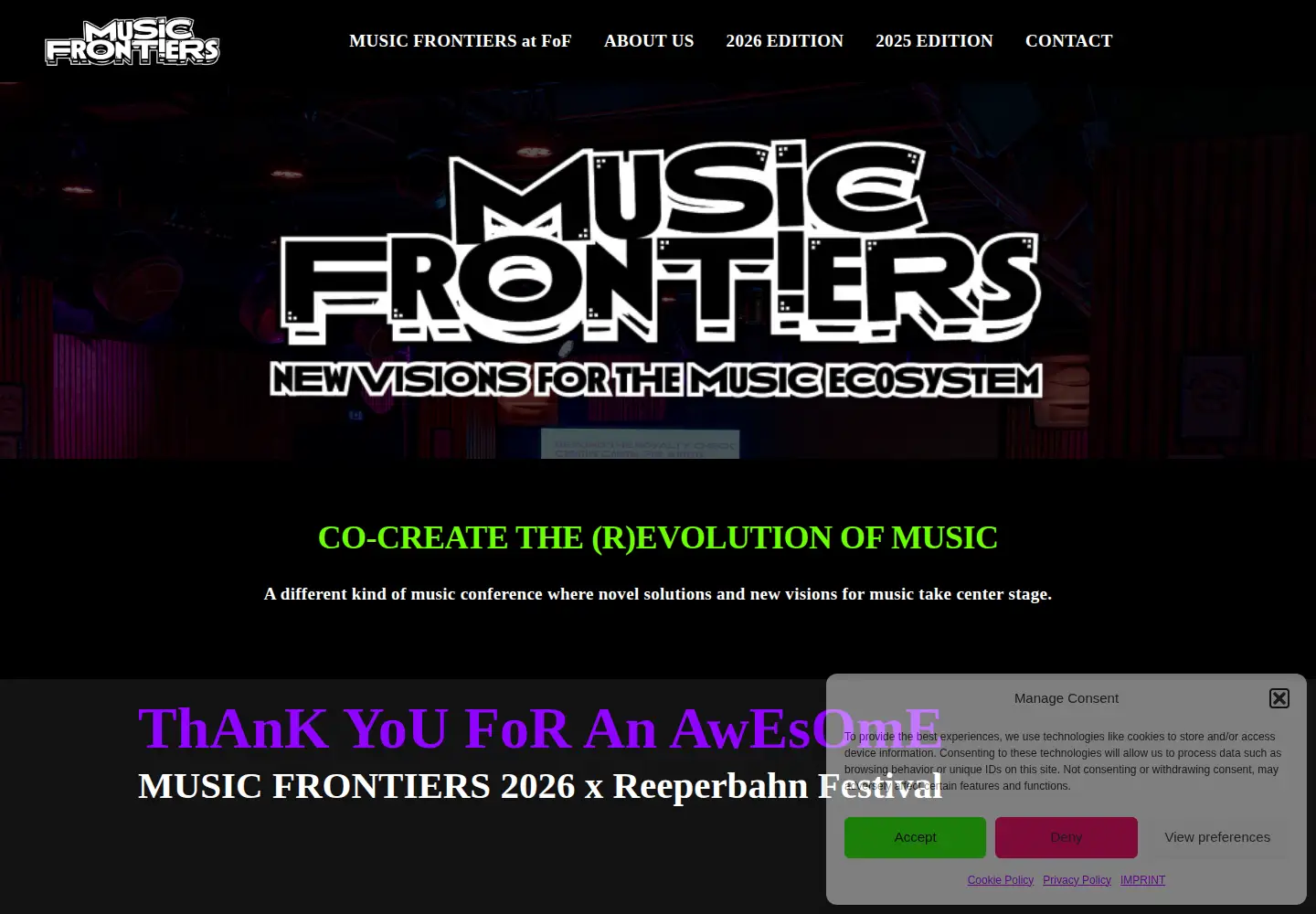 Screenshot of musicfrontiers.com