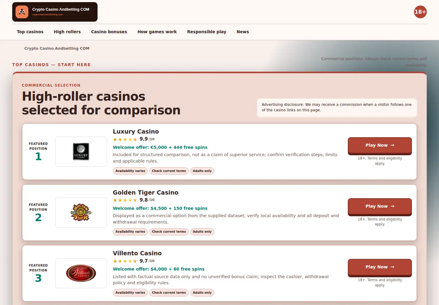 Screenshot of cryptocasinoandbetting.com