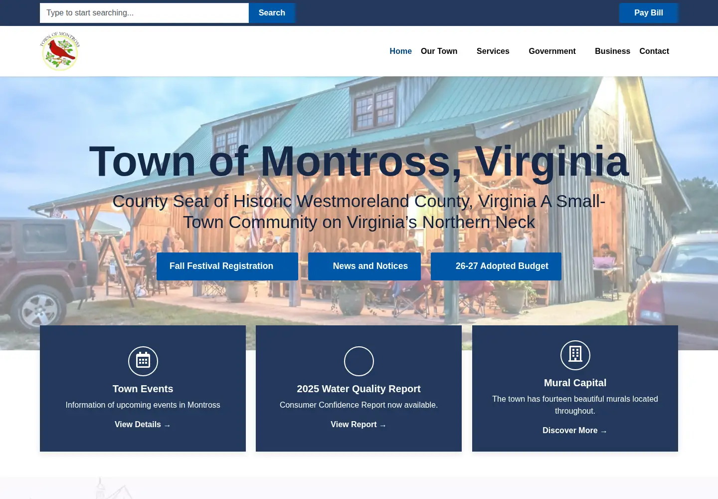 Captured homepage of townofmontross.org in the current scan
