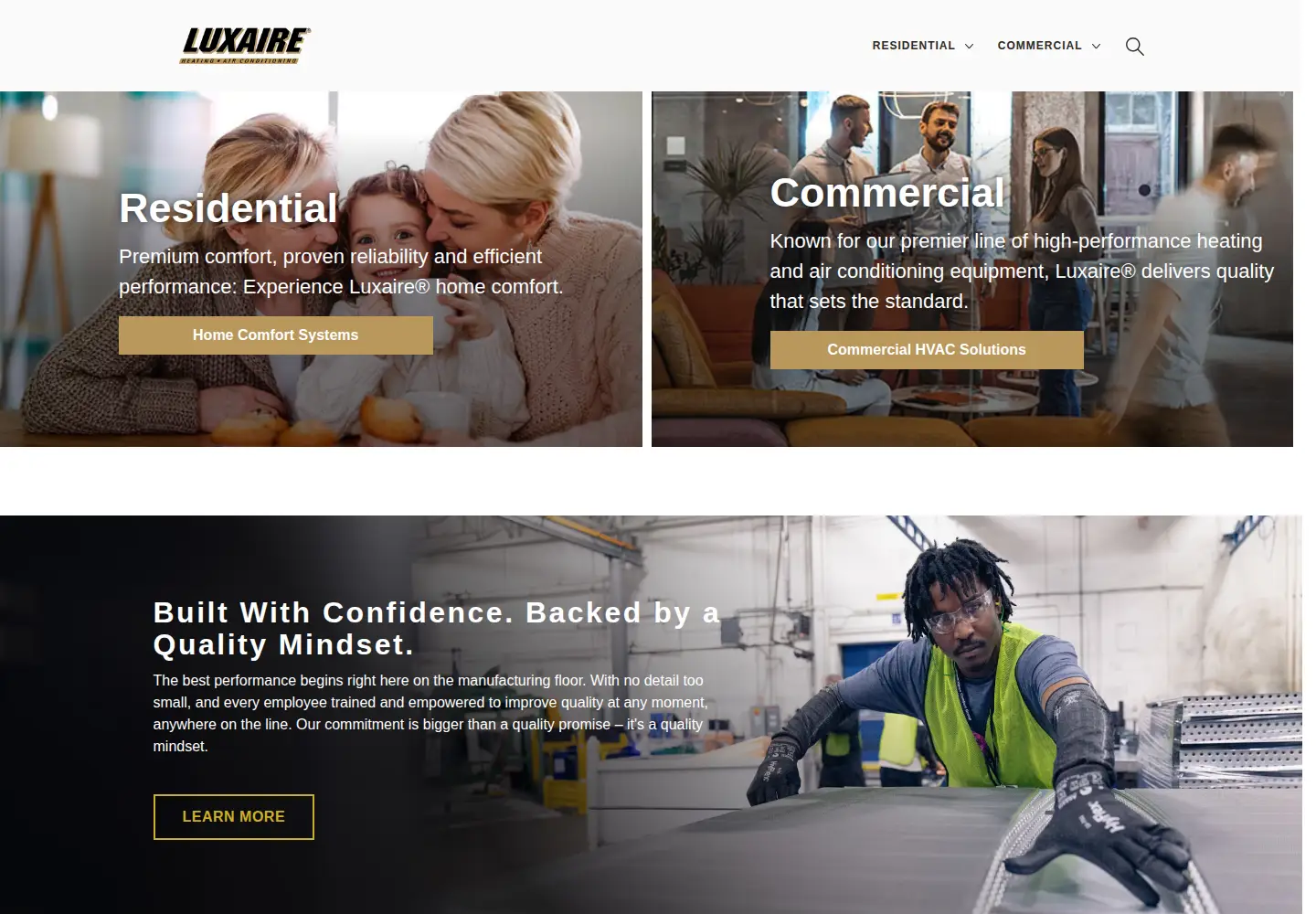 Screenshot of luxaire.com